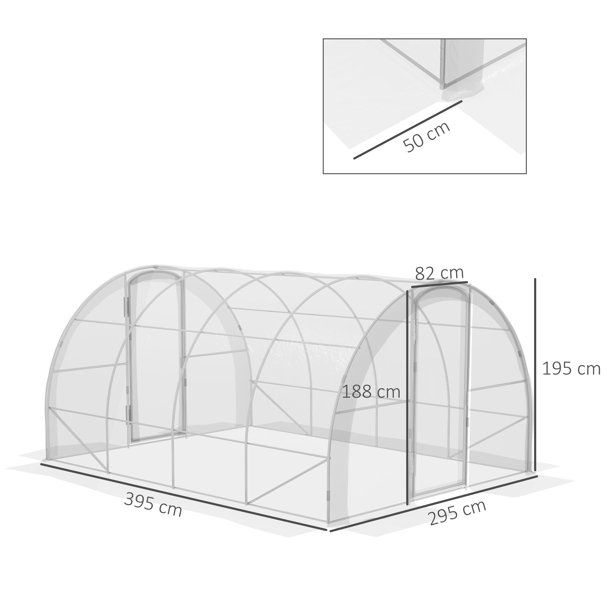 Outsunny Invernadero de Túnel 4x3x2 m Invernadero de Jardín con 2 Puertas Invernadero de Huerto para Cultivos Plantas Flores Transparente