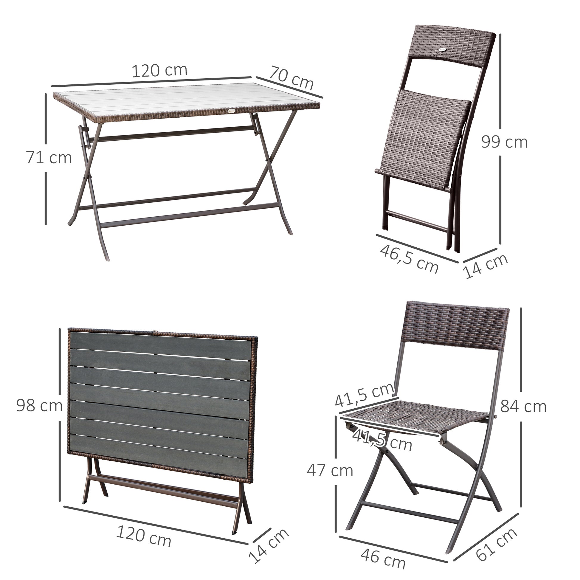Outsunny Conjunto de Muebles de Jardín Plegable Juego de Muebles de Jardín de Ratán de 7 Piezas Mesa y 6 Sillas para Exterior Patio Terraza Acero Color Marrón