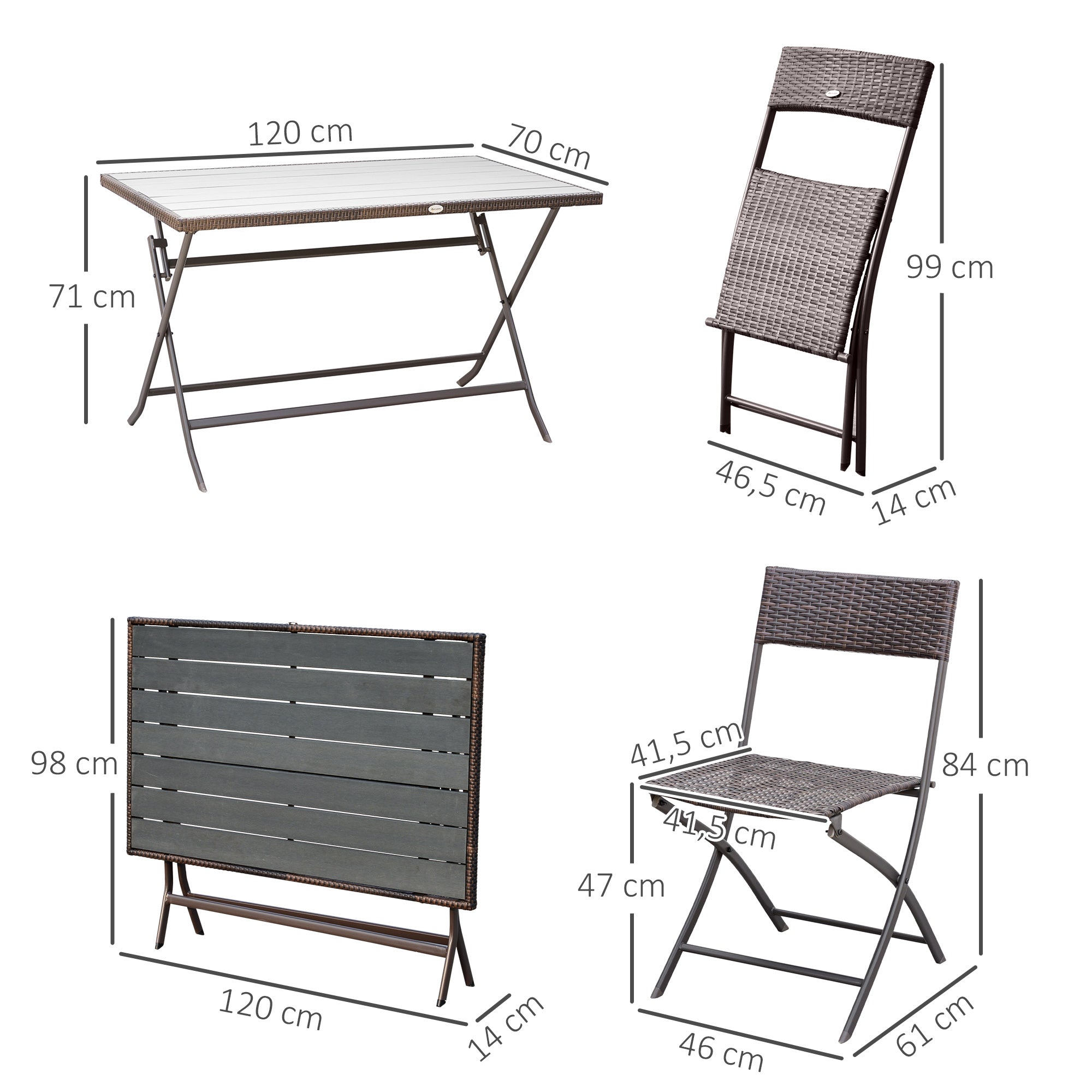 Outsunny Conjunto de Muebles de Jardín Plegable Juego de Muebles de Jardín de Ratán de 7 Piezas Mesa y 6 Sillas para Exterior Patio Terraza Acero Color Marrón