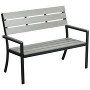 Outsunny Banco de Jardín de 2 Plazas de Plástico Banco para Exterior con Respaldo Reposabrazos y Marco de Acero para Terraza Balcón Porche Carga 240 kg 122x65x92 cm Gris