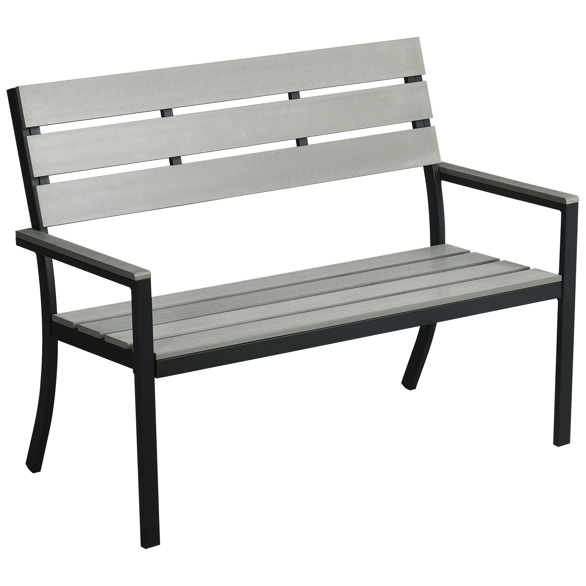 Outsunny Banco de Jardín de 2 Plazas de Plástico Banco para Exterior con Respaldo Reposabrazos y Marco de Acero para Terraza Balcón Porche Carga 240 kg 122x65x92 cm Gris