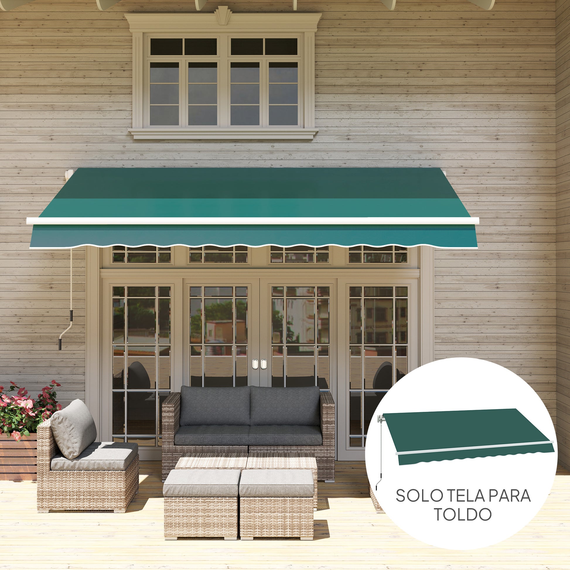 Outsunny Techo de Repuesto para Toldo 282x250 cm, Lona para Toldo con Protección UV 50+, Impermeable, Tela de Repuesto para Patio, Terraza, Jardín, Balcón, Verde