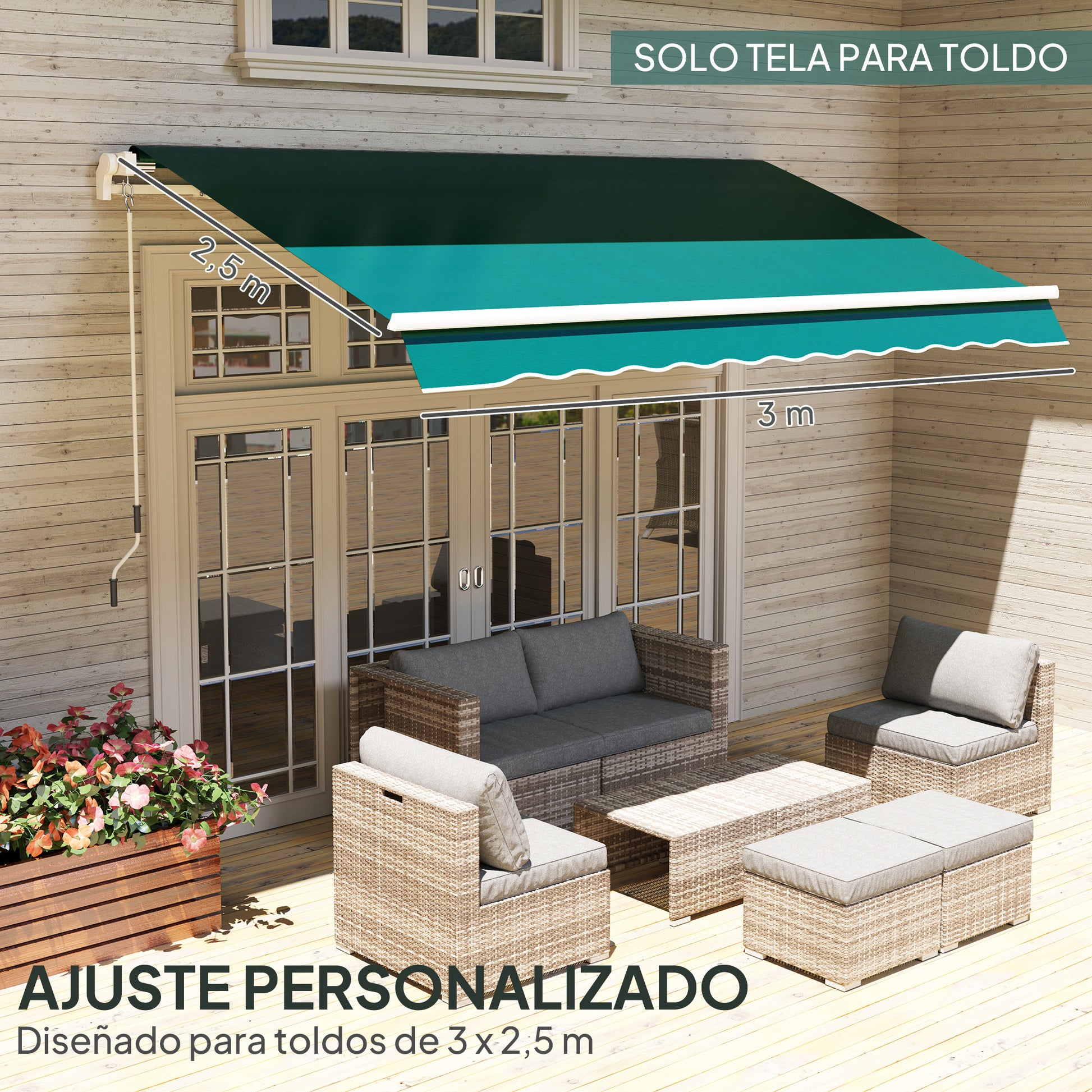 Outsunny Techo de Repuesto para Toldo 282x250 cm, Lona para Toldo con Protección UV 50+, Impermeable, Tela de Repuesto para Patio, Terraza, Jardín, Balcón, Verde