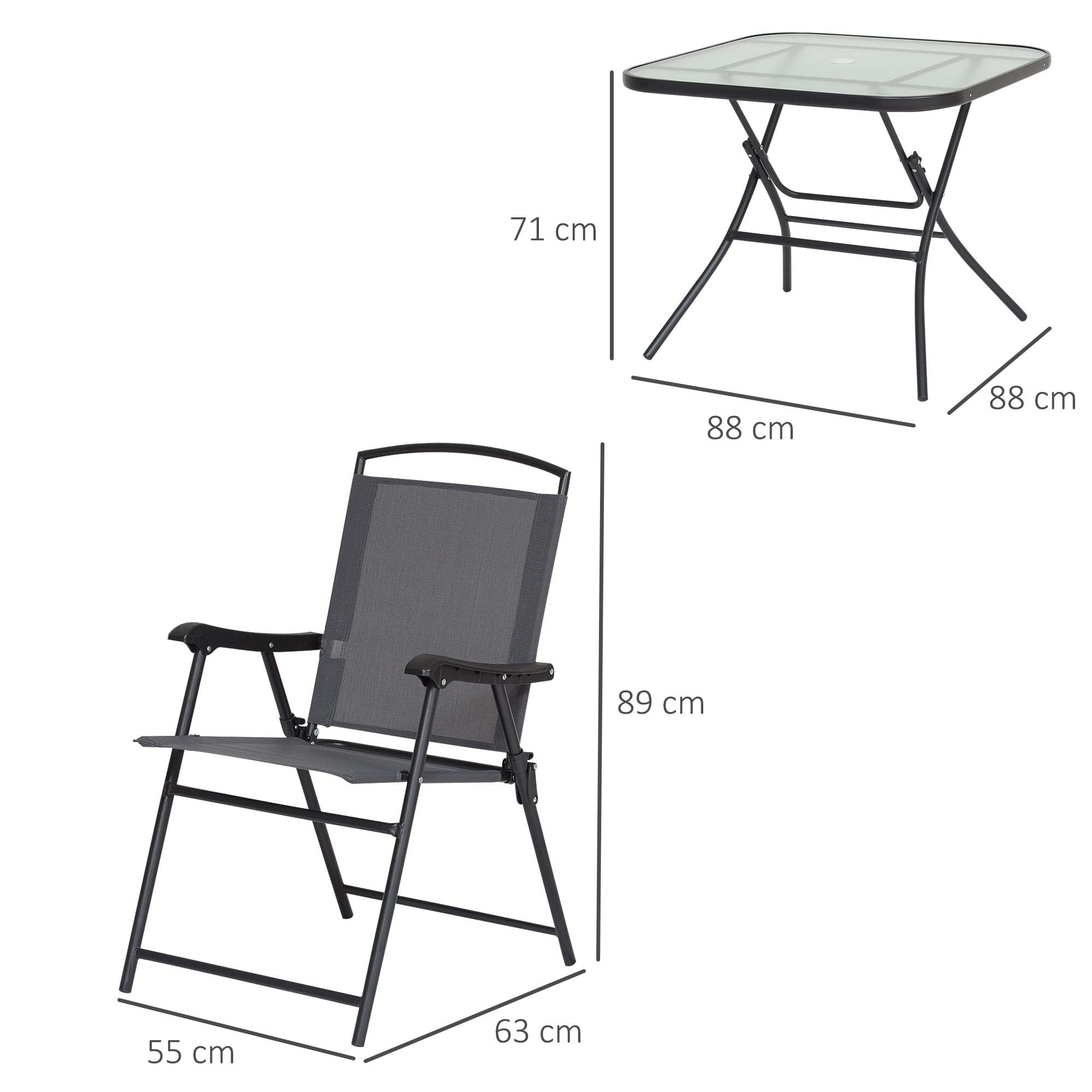 Outdoor Juego de Comedor de Jardín de 5 Piezas Sillas y Mesas Plegables Muebles Exteriores para Terraza con Orificio para Sombrillas
