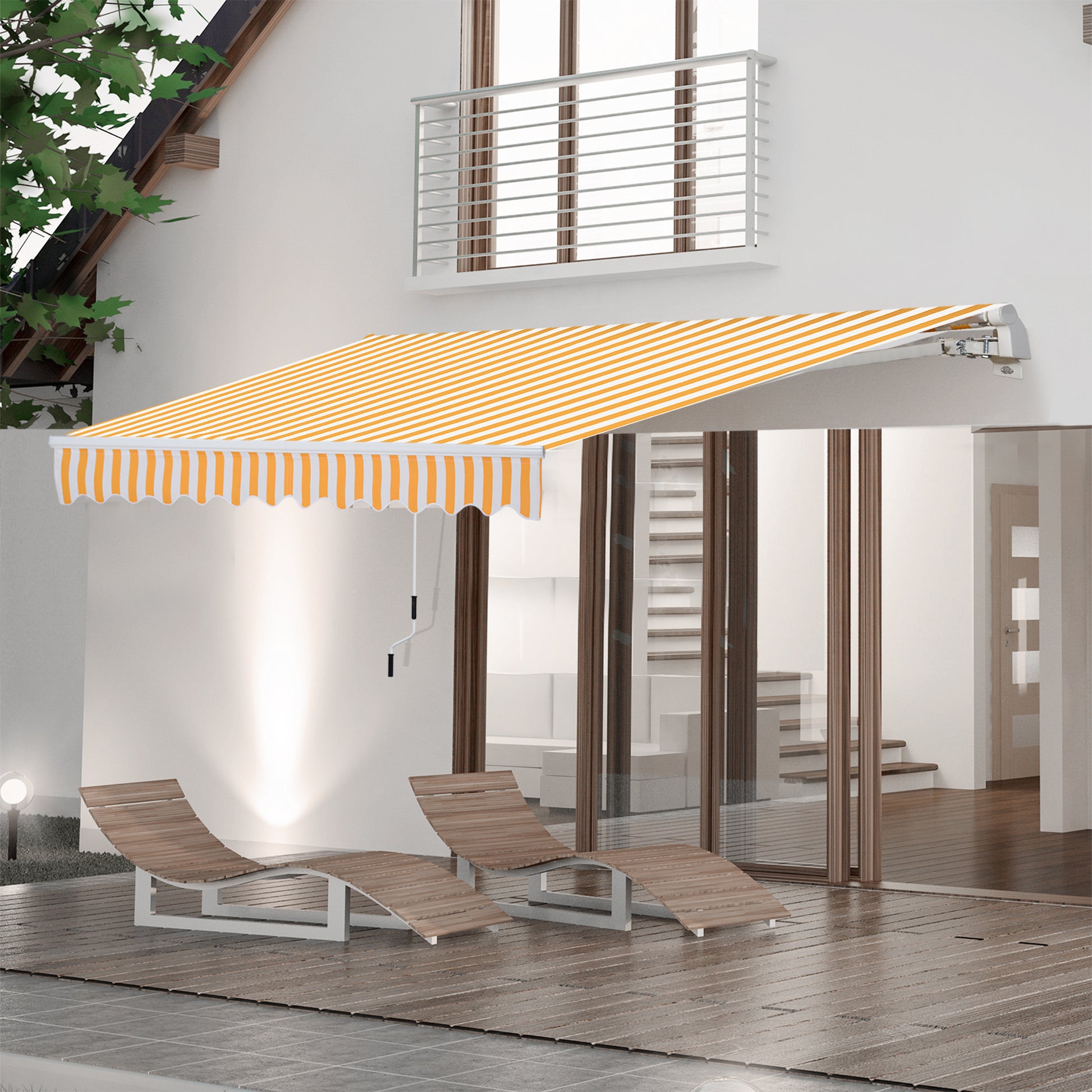 Outsunny Toldo Manual Retráctil 350x250 cm, Toldo Exterior Terraza con Ángulo Ajustable, Brazo Articulado, Montaje a Pared, Estructura de Aluminio, Anti-UV e Impermeable, para Jardín, Naranja
