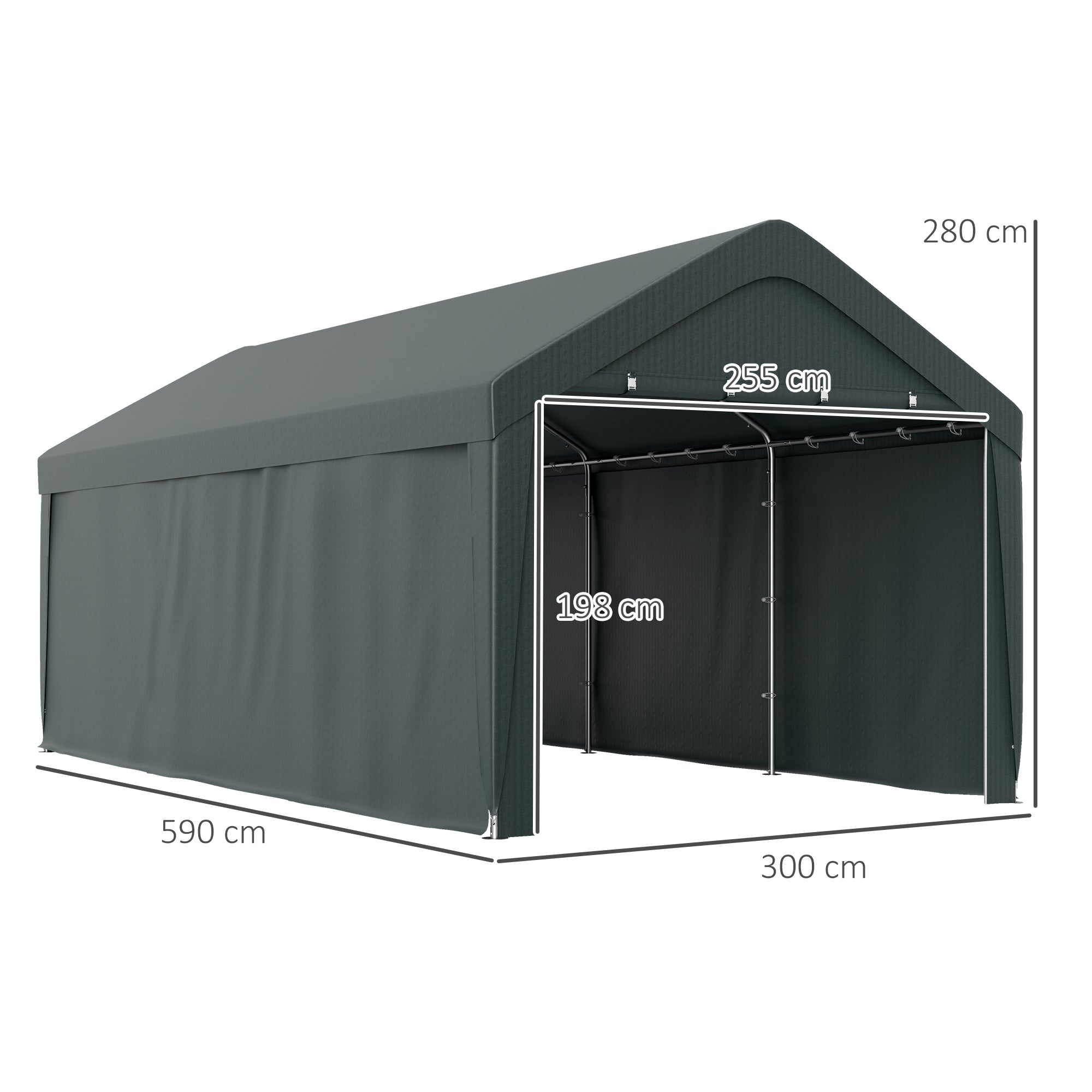 Outsunny Carpa Garaje 6x3 m Garaje Exterior para Coche Impermeable Cobertizo de Exterior Anti-UV con Paredes Laterales Desmontables y 2 Puertas con Cremallera Gris Oscuro