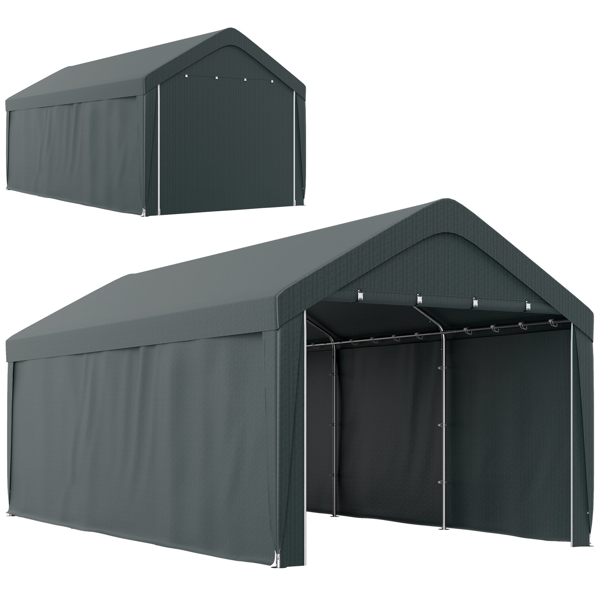 Outsunny Carpa Garaje 6x3 m Garaje Exterior para Coche Impermeable Cobertizo de Exterior Anti-UV con Paredes Laterales Desmontables y 2 Puertas con Cremallera Gris Oscuro