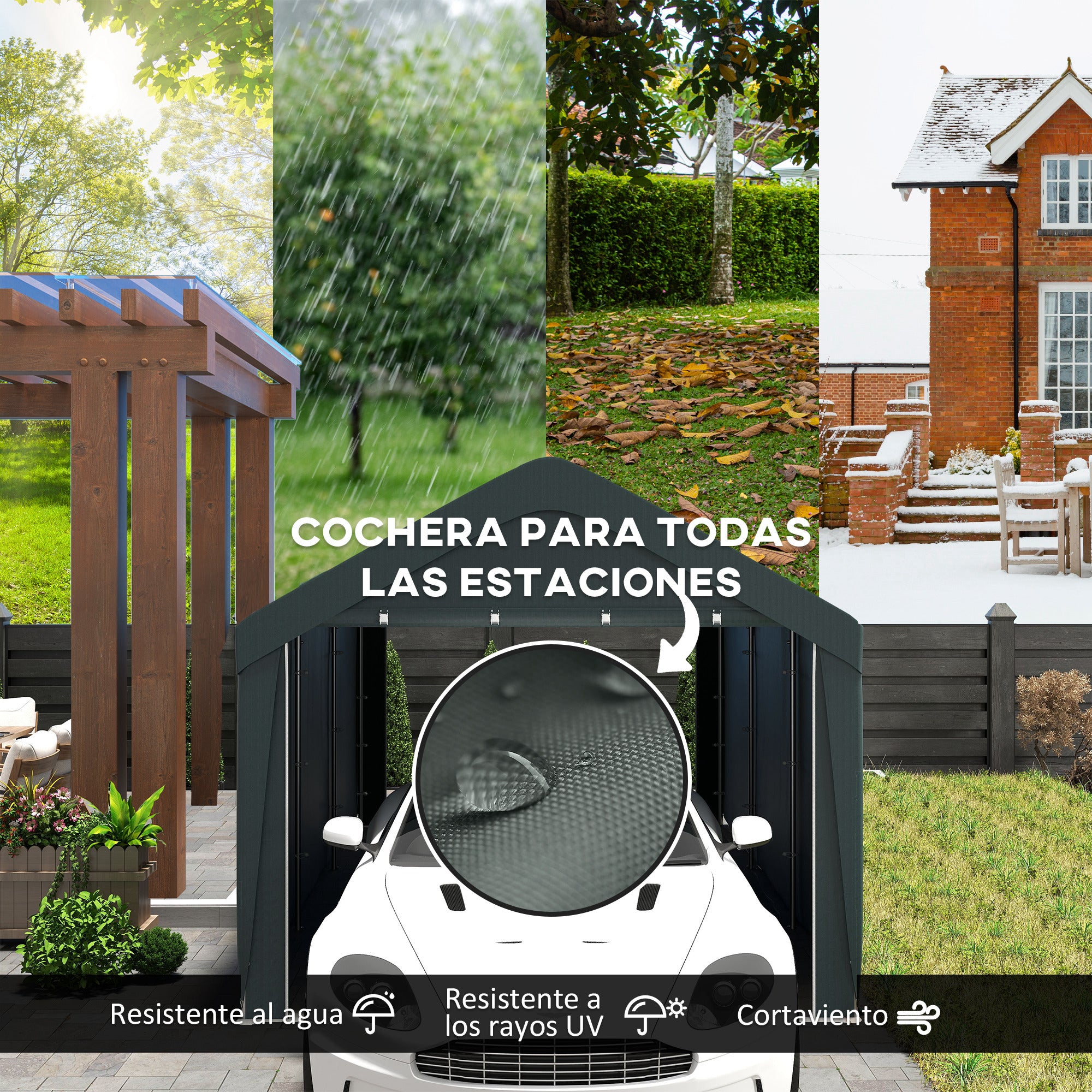 Outsunny Carpa Garaje 6x3 m Garaje Exterior para Coche Impermeable Cobertizo de Exterior Anti-UV con Paredes Laterales Desmontables y 2 Puertas con Cremallera Gris Oscuro