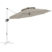 Outsunny Sombrilla de Jardín Ø292 cm Parasol Excéntrico con Manivela Giratorio 360° Inclinación Ajustable Doble Techo y Base Cruzada Sombrilla para Terraza Exterior Patio Gris Claro
