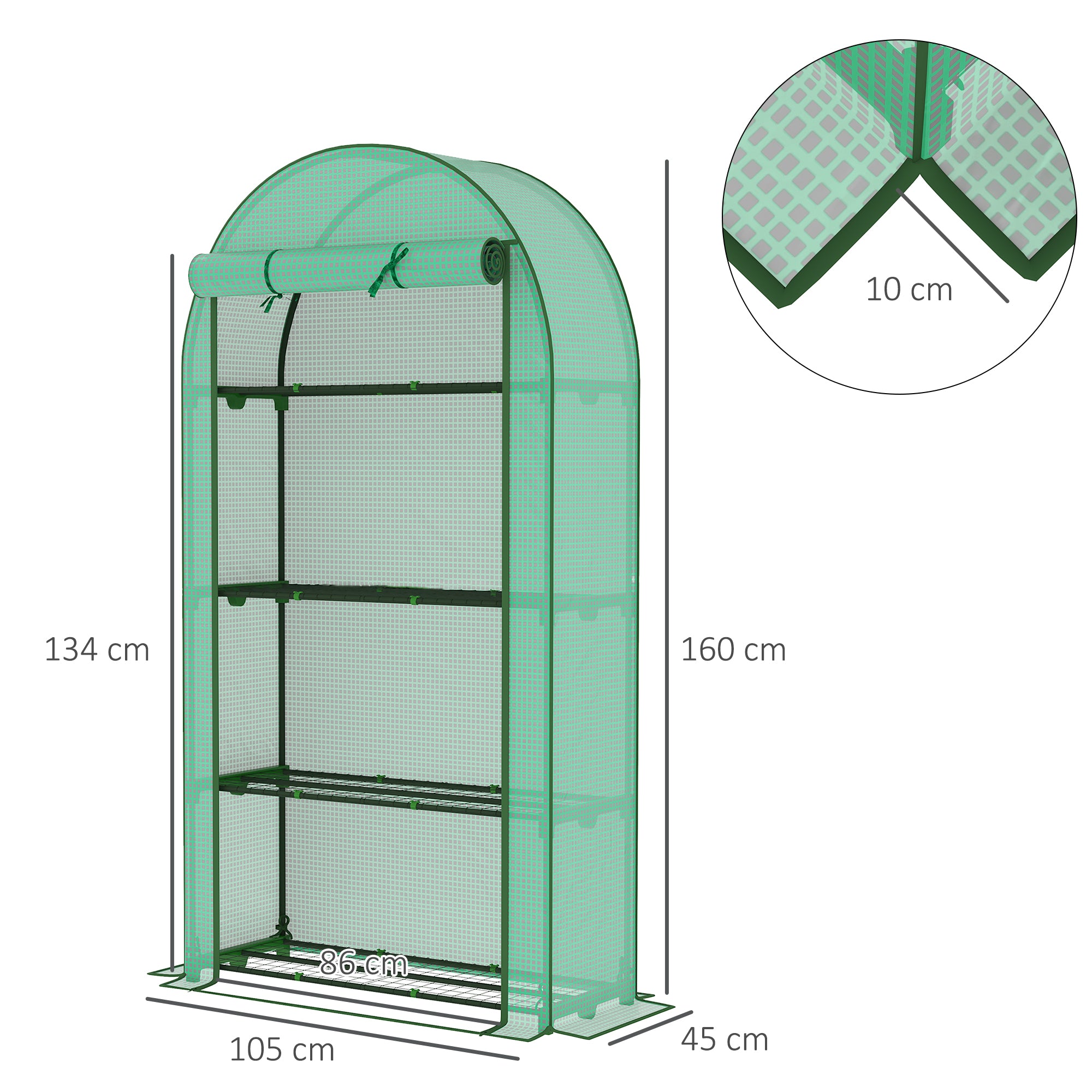 Outsunny Invernadero de Exterior Invernadero Pequeño de 4 Niveles con 4 Estantes Puerta Enrollable Cubierta de PE 140g/m² y Marco de Acero para Cultivos Plantas Flores 105x45x160 cm Verde