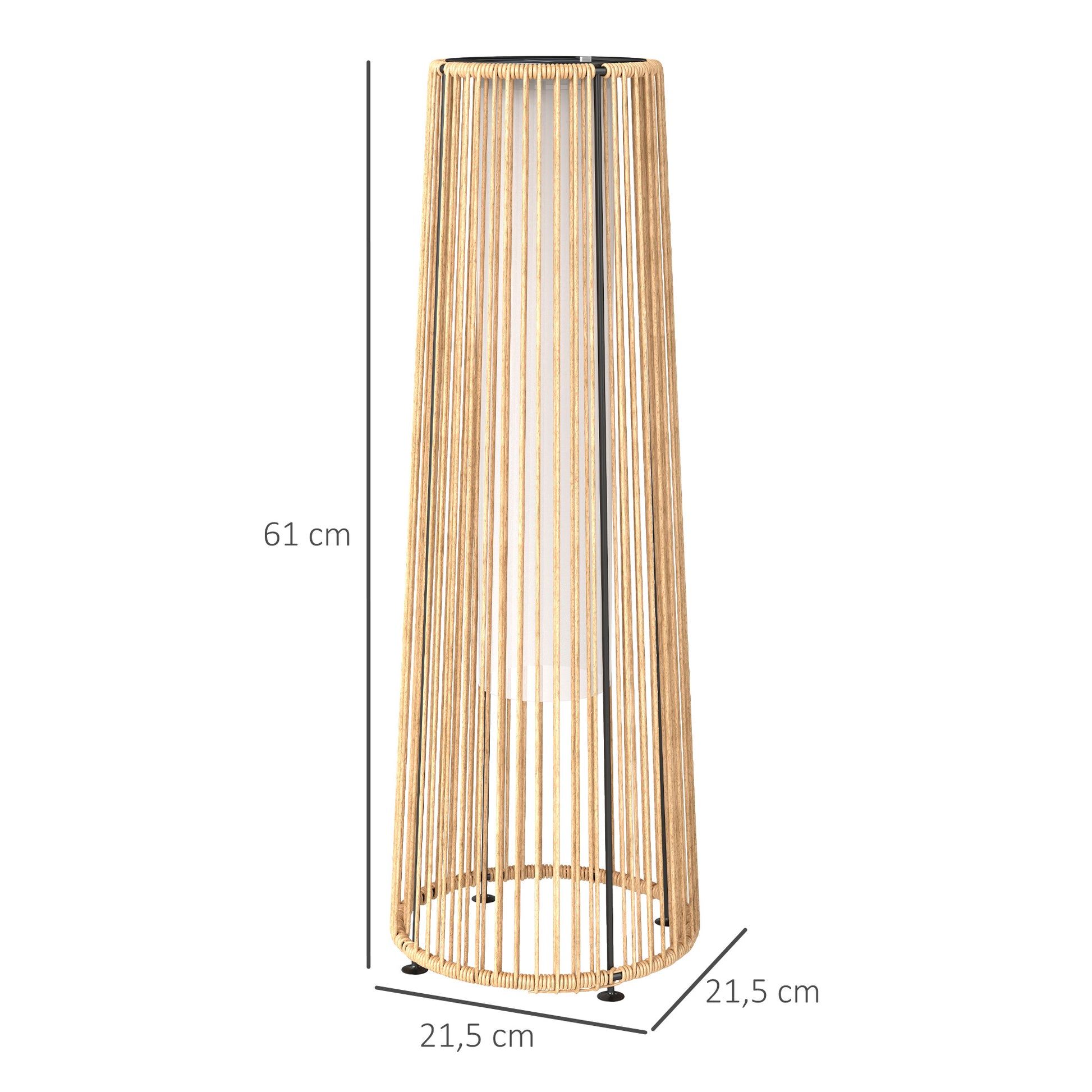 Outsunny Linterna de Jardín de Ratán Sintético Farola Solar Exterior con Luces LED Encendido y Apagado Automático Impermeable para Terraza Balcón Patio Ø21,5x61 cm Natural