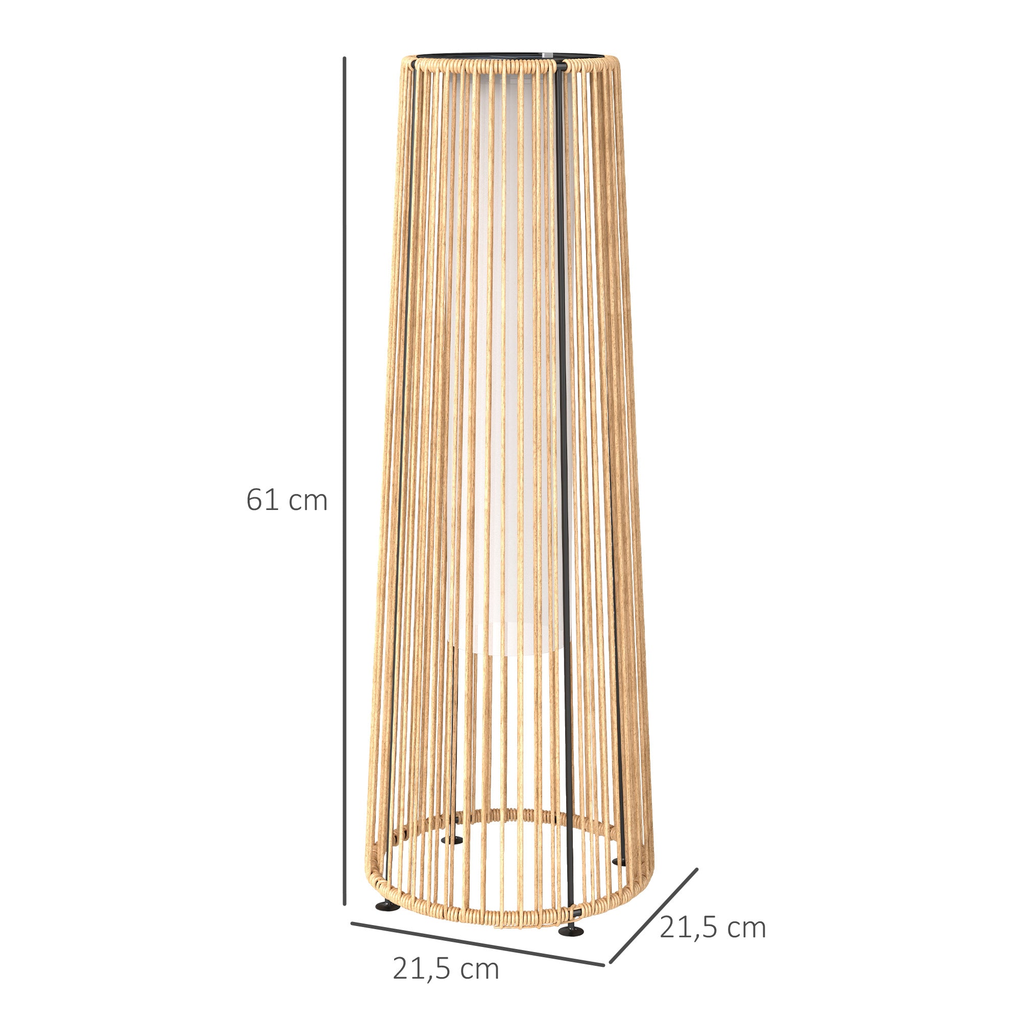 Outsunny Linterna de Jardín de Ratán Sintético Farola Solar Exterior con Luces LED Encendido y Apagado Automático Impermeable para Terraza Balcón Patio Ø21,5x61 cm Natural