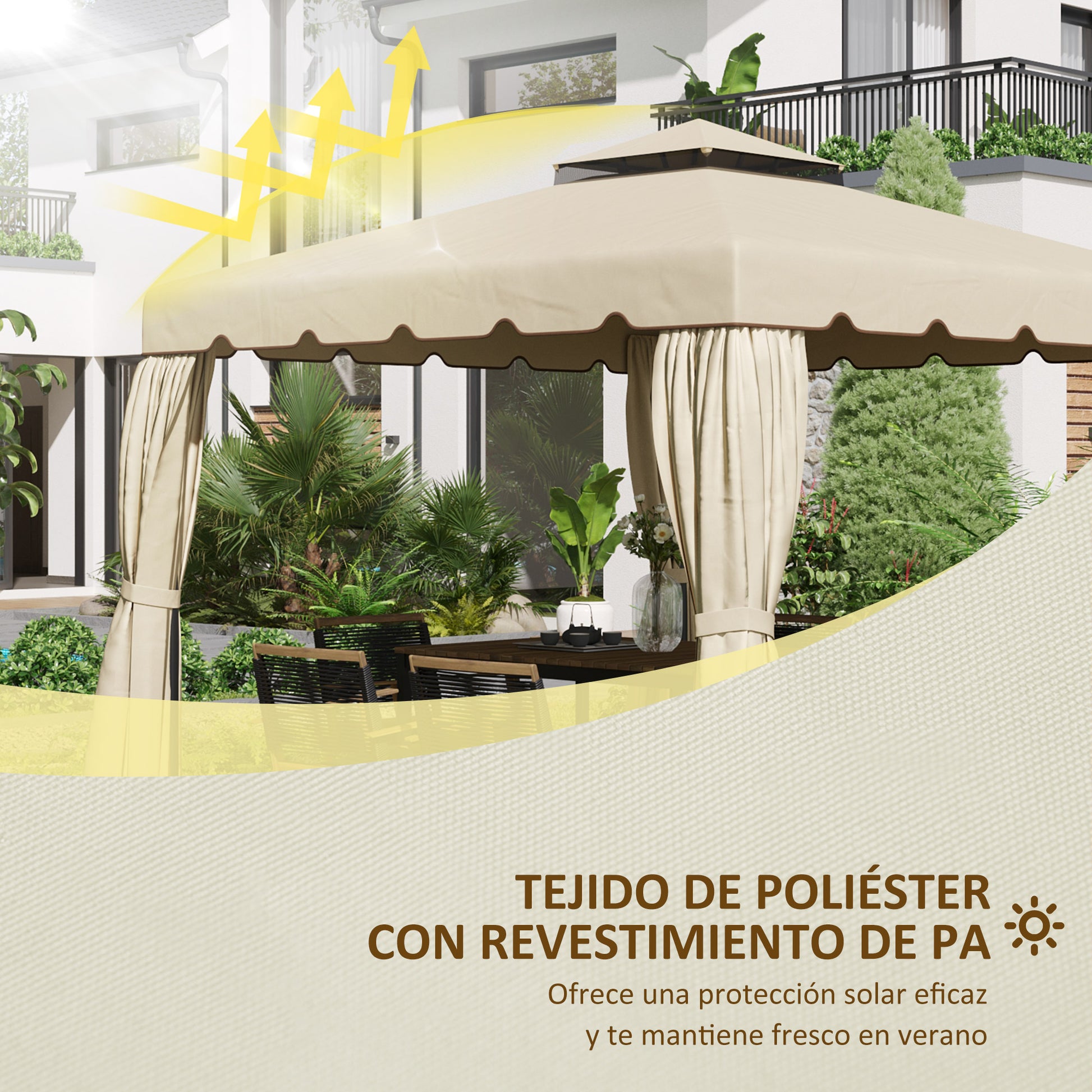 Outsunny Techo de Repuesto para Cenador 3x3 m Cubierta de Repuesto con Techo Doble con 8 Orificios de Drenaje Toldo de Recambio para Pabellón Gazebo Beige
