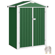 Outsunny Caseta de Jardín Exterior 1,1 m², 133x87x178 cm, Cobertizo de Jardín Exterior Metálico con Puertas Correderas, Techo Inclinado y Guantes, para Almacenaje de Herramientas Bicicletas, Verde
