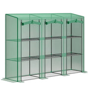 Outsunny Invernadero de Exterior de 3 Niveles Invernadero de Jardín con 9 Estantes Puerta Enrollable con Cremallera Marco de Acero Cubierta de PE 140g/m² Anti-UV para Terraza 215x46x151cm Verde