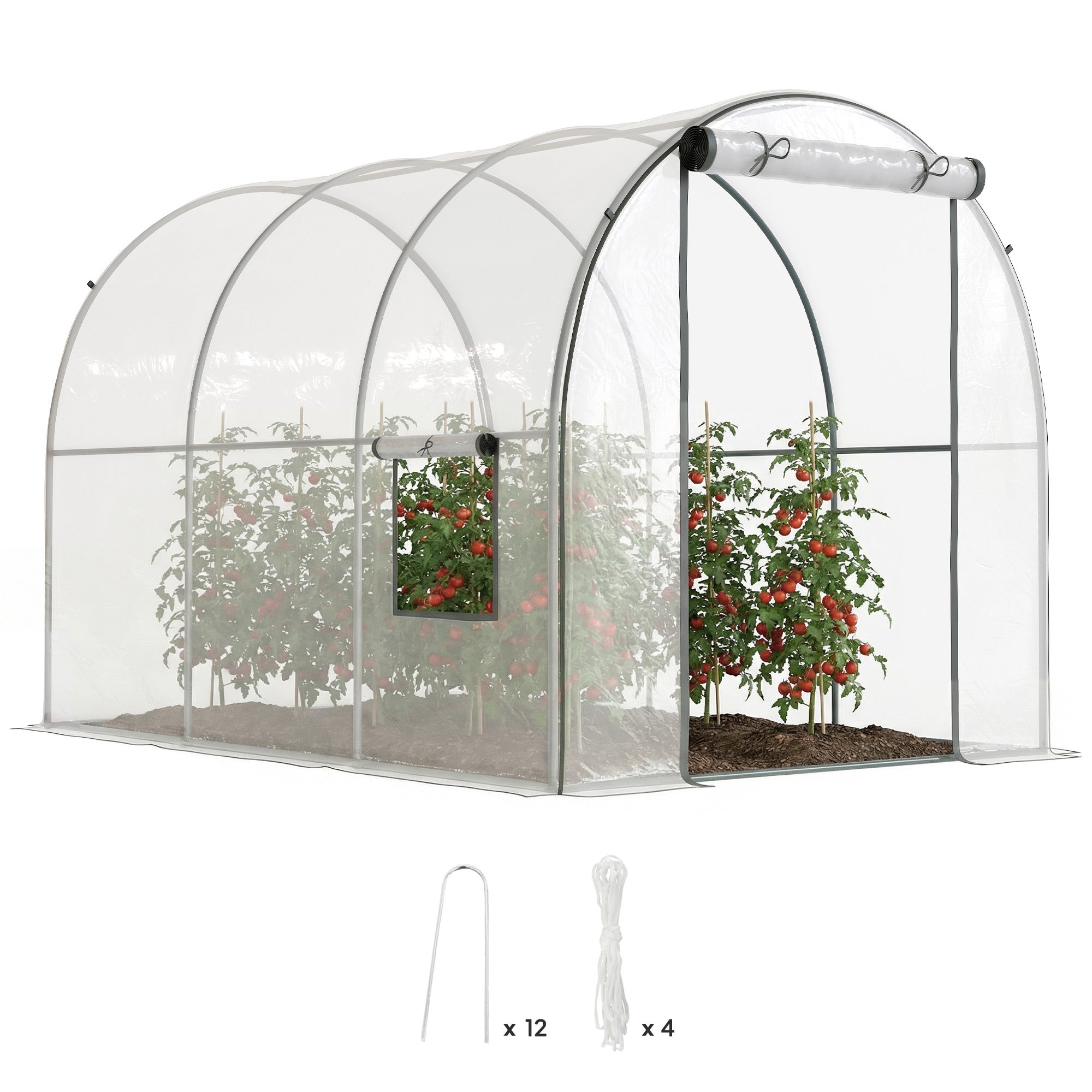 Outsunny Invernadero de Exterior 3x2x2 m, Invernadero de Túnel con Puerta Enrollable, 2 Ventanas de Malla, Cubierta de Plástico y Marco de Acero, Anti-UV, para Cultivos, Plantas, Flores, Transparente