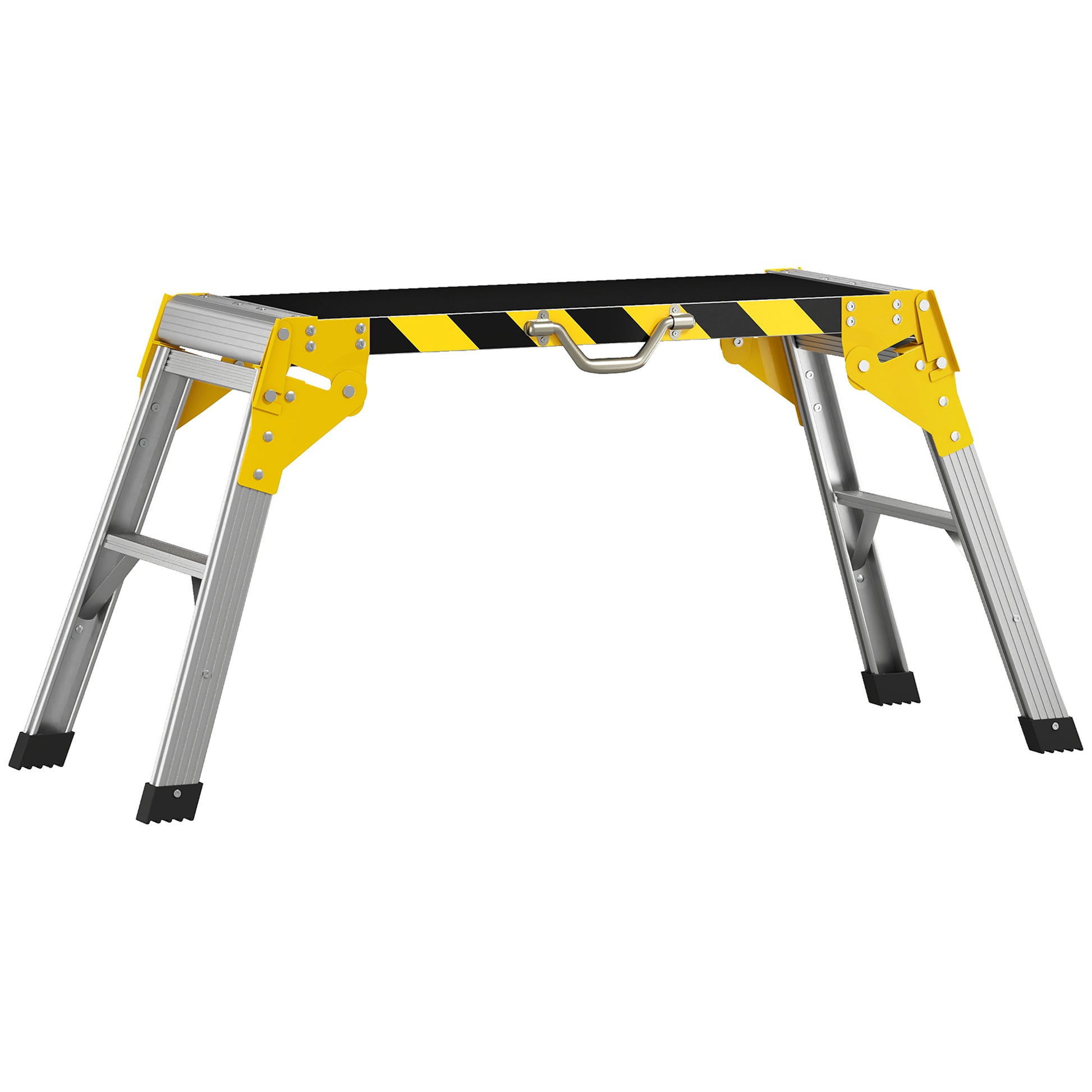HOMCOM Banco de Trabajo Plegable de Aluminio, Mesa de Taller con Asa, Antideslizante, Tiras Reflectantes, Carga 150 kg, 110x32x50 cm, Negro