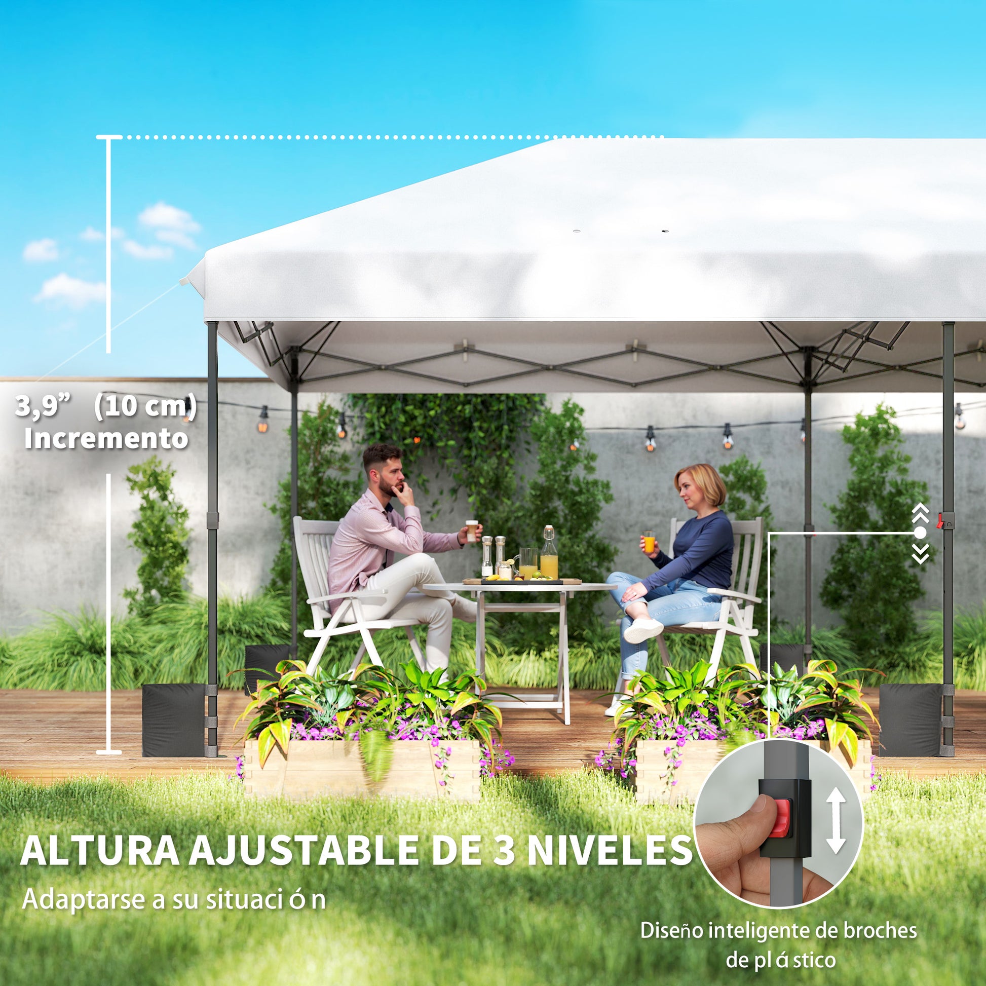Outsunny Carpa Plegable Gazebo 6x3 m, Pop-up, Cenador de Jardín Altura Ajustable en 3 Niveles, Toldo Protección UPF50+, Montaje Fácil con Bloqueo Central, 6 Sacos de Arena y Bolsa con Ruedas, Plateado