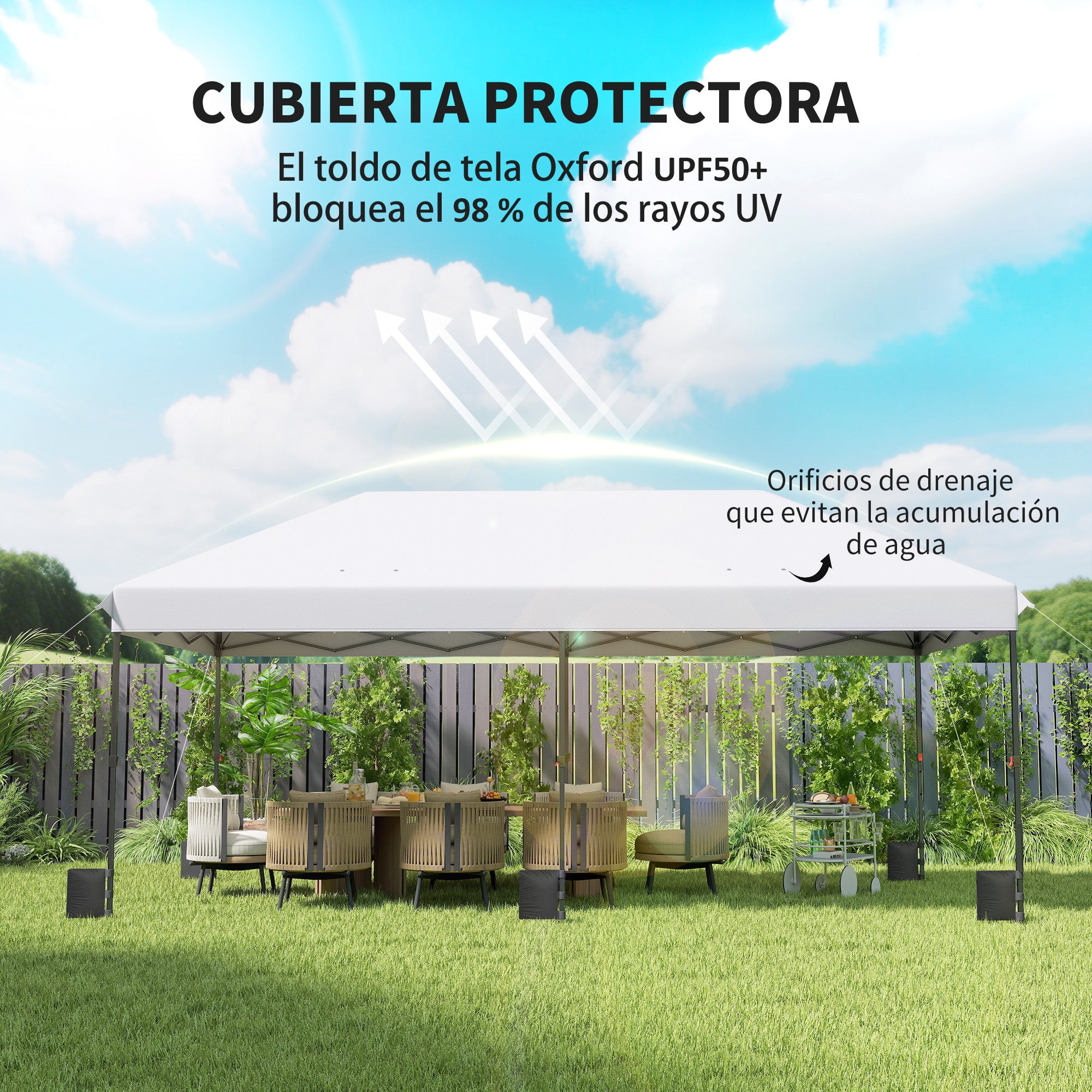 Outsunny Carpa Plegable Gazebo 6x3 m, Pop-up, Cenador de Jardín Altura Ajustable en 3 Niveles, Toldo Protección UPF50+, Montaje Fácil con Bloqueo Central, 6 Sacos de Arena y Bolsa con Ruedas, Plateado
