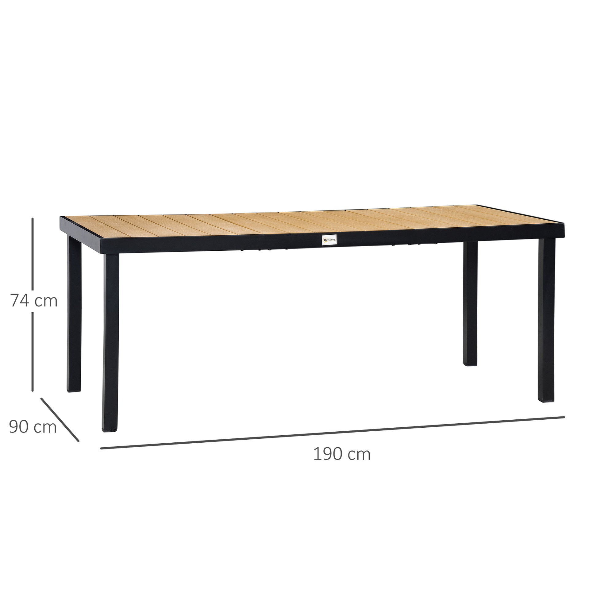 Outsunny Mesa de Comedor Exterior de Aluminio Mesa de Jardín Exterior para 8 Personas con Encimera de Listones para Terraza Balcón 190x90x74 cm Natural y Negro