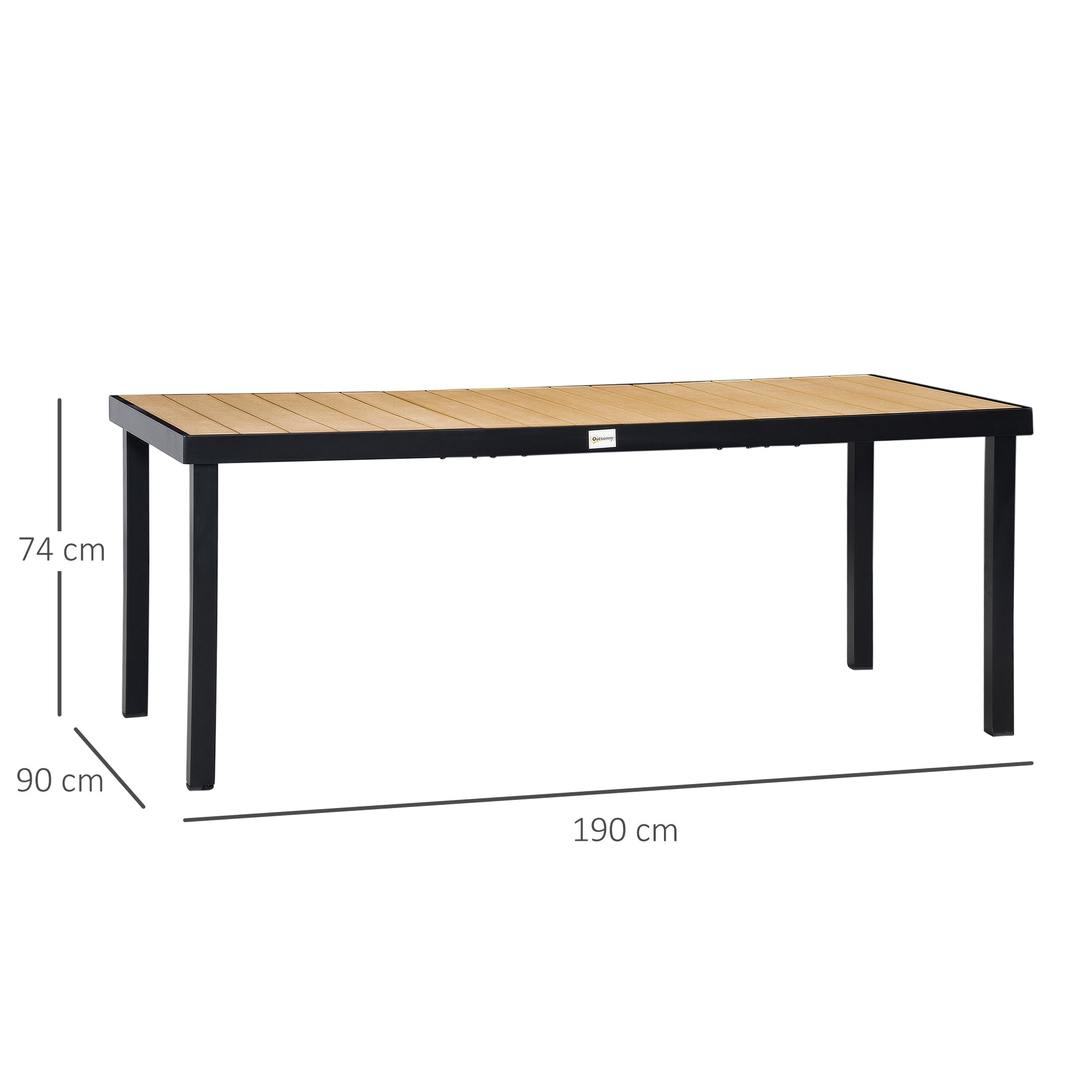Outsunny Mesa de Comedor Exterior de Aluminio Mesa de Jardín Exterior para 8 Personas con Encimera de Listones para Terraza Balcón 190x90x74 cm Natural y Negro