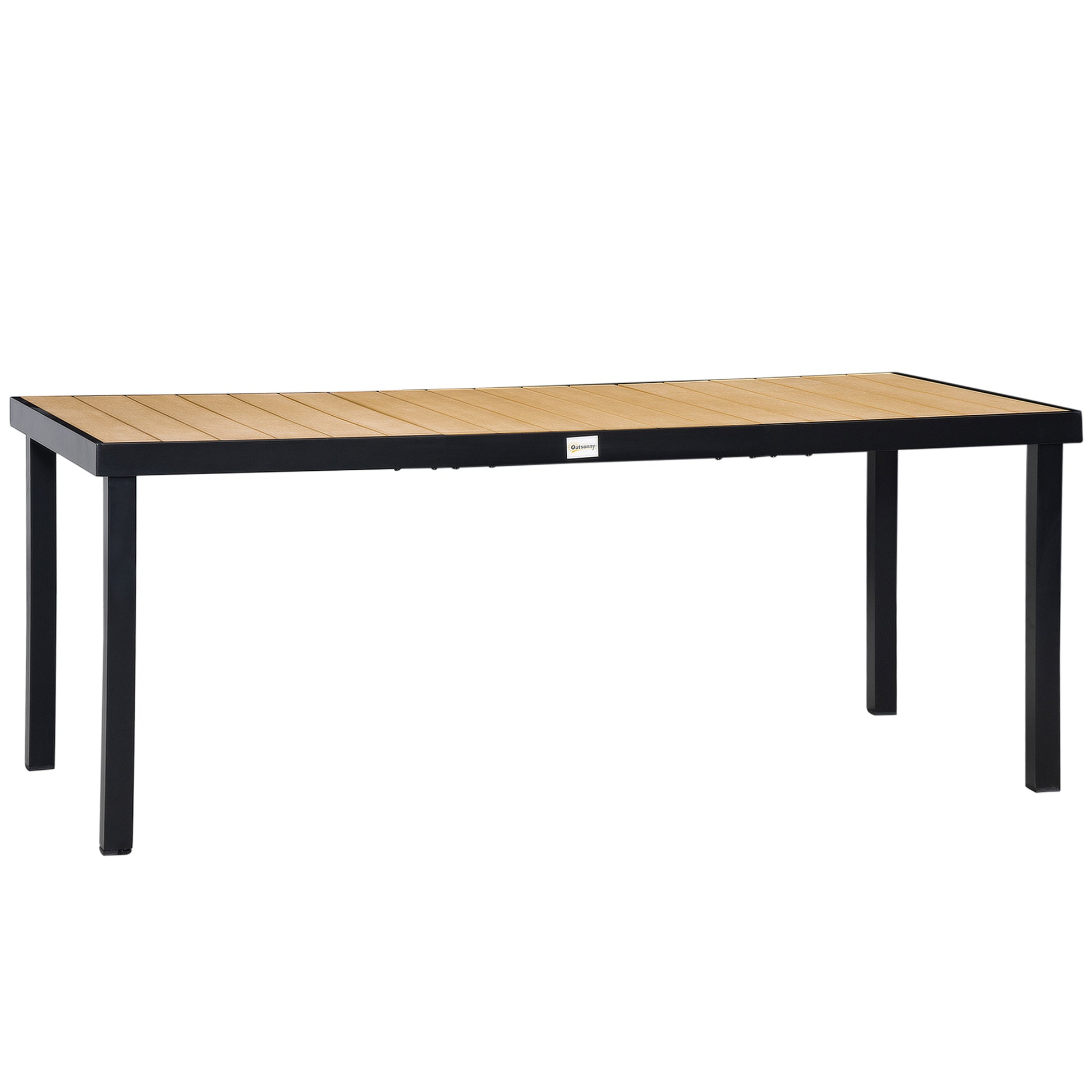 Outsunny Mesa de Comedor Exterior de Aluminio Mesa de Jardín Exterior para 8 Personas con Encimera de Listones para Terraza Balcón 190x90x74 cm Natural y Negro