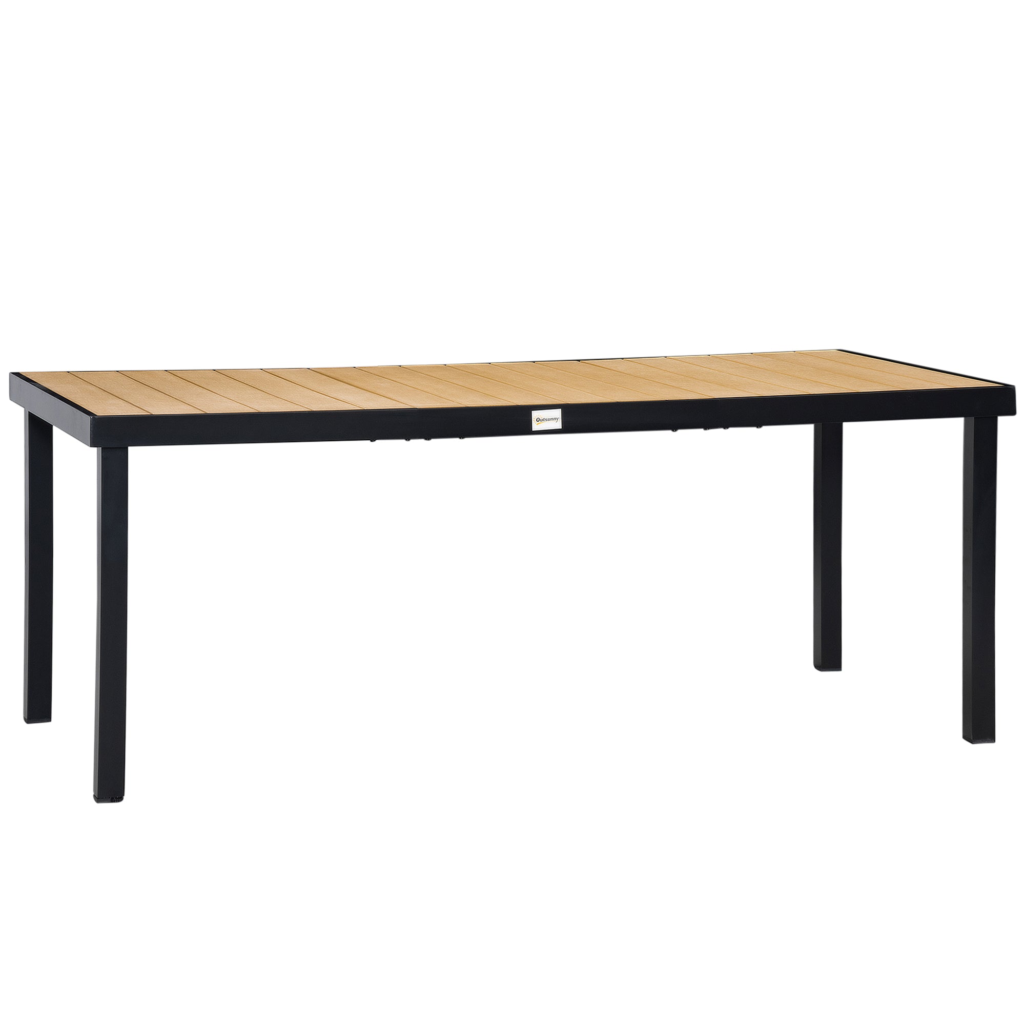 Outsunny Mesa de Comedor Exterior de Aluminio Mesa de Jardín Exterior para 8 Personas con Encimera de Listones para Terraza Balcón 190x90x74 cm Natural y Negro