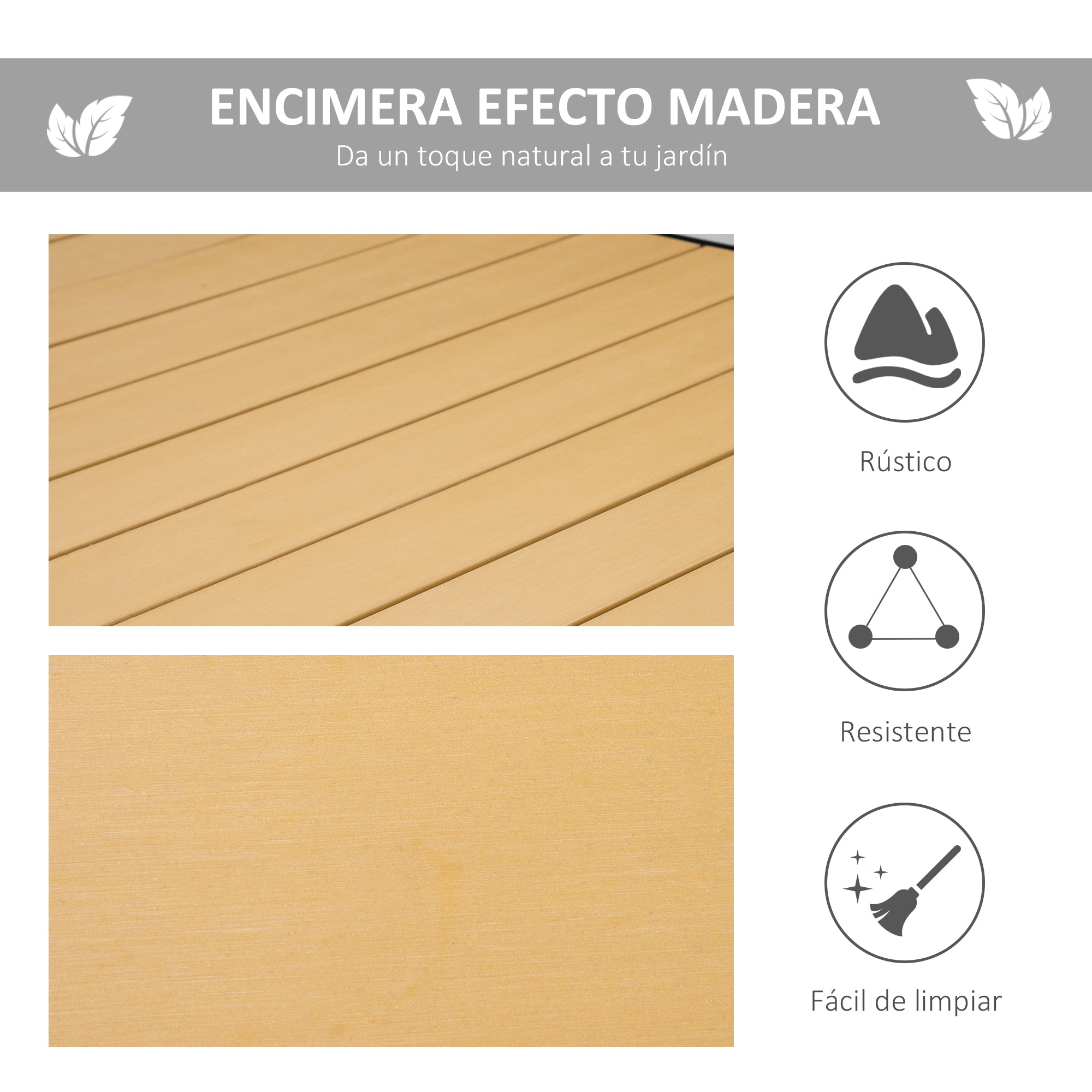 Outsunny Mesa de Comedor Exterior de Aluminio Mesa de Jardín Exterior para 8 Personas con Encimera de Listones para Terraza Balcón 190x90x74 cm Natural y Negro
