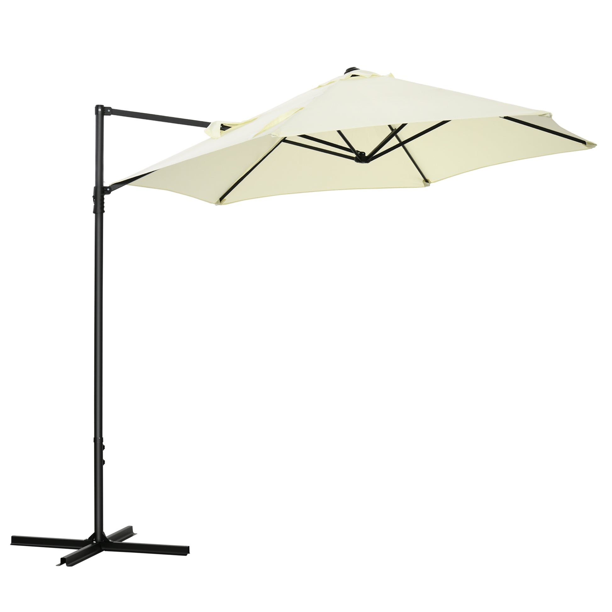 Outsunny Sombrilla de Jardín Ø256x245 cm Parasol Excéntrico Rotación de 360° con Apertura Manual y Base Cruzada para Patio Terraza Exterior Beige