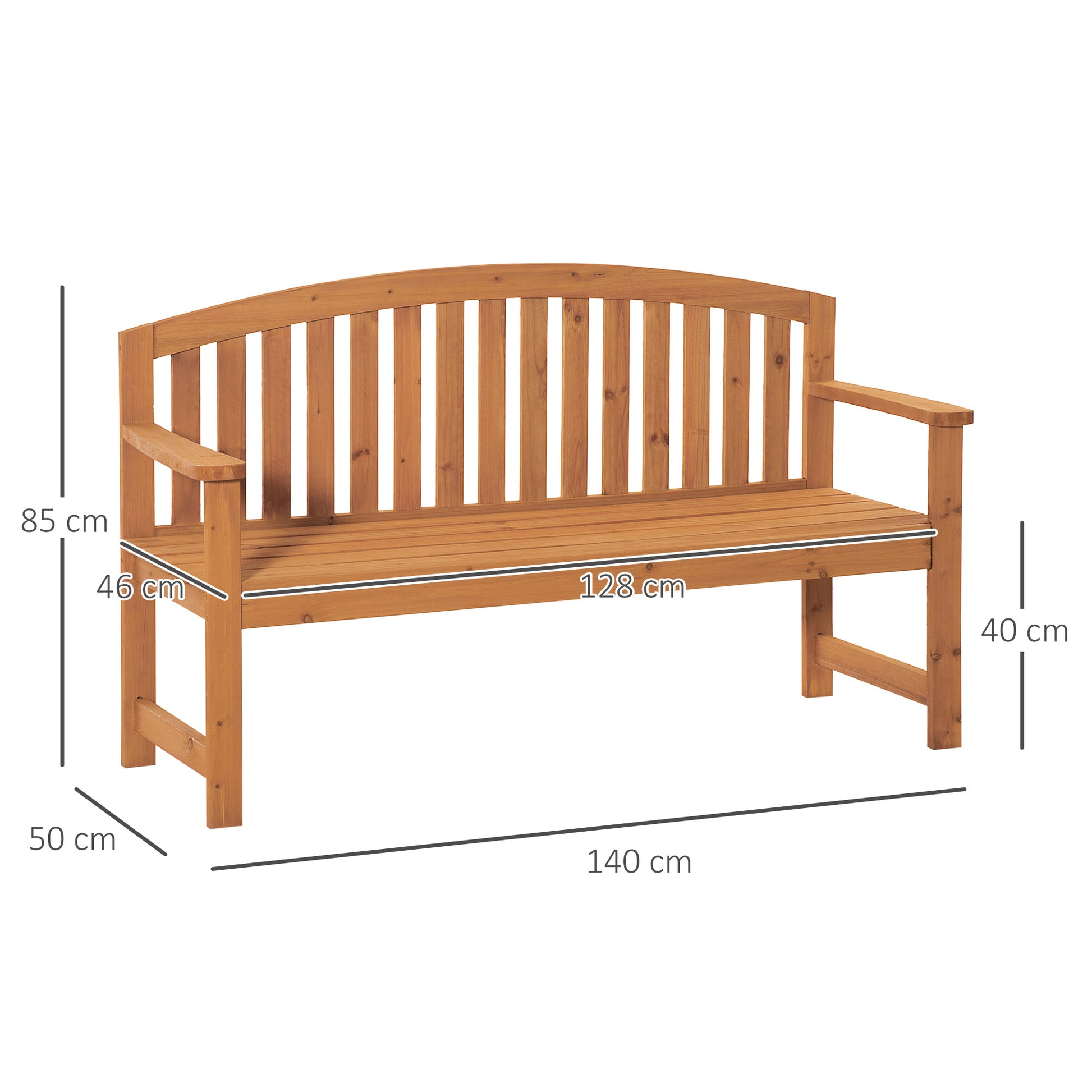 Outsunny Banco de Jardín de 2 Plazas Banco Listones de Madera con Respaldo y Reposabrazos para Terraza Balcón Patio Exterior Carga 320 kg 140x50x85 cm Natural
