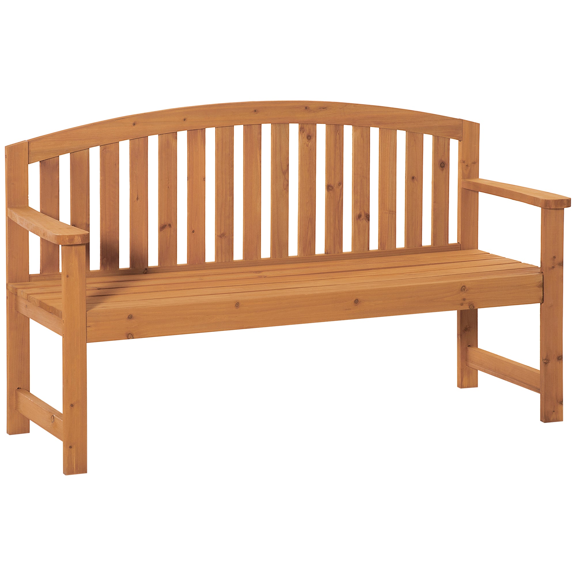 Outsunny Banco de Jardín de 2 Plazas Banco Listones de Madera con Respaldo y Reposabrazos para Terraza Balcón Patio Exterior Carga 320 kg 140x50x85 cm Natural