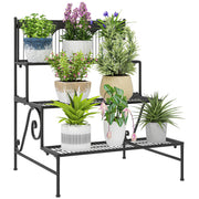 Outsunny Soporte para Plantas de 3 Niveles Estantería para Plantas para Esquina Diseño en Escalera Soporte para Macetas Interior y Exterior 73x66x85 cm Negro