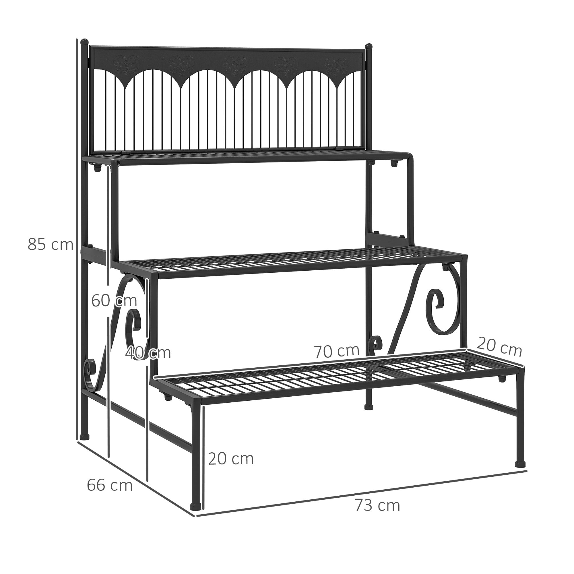 Outsunny Soporte para Plantas de 3 Niveles Estantería para Plantas para Esquina Diseño en Escalera Soporte para Macetas Interior y Exterior 73x66x85 cm Negro