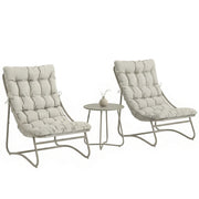 Outsunny Conjunto de Mesa y Sillas de Terraza Exterior de 3 Piezas, Muebles de Jardín Exterior con Cojines, 2 Sillas Lounge Transpirable, Mesa de Café y Marco de Acero, para Patio, Balcón, Gris Claro