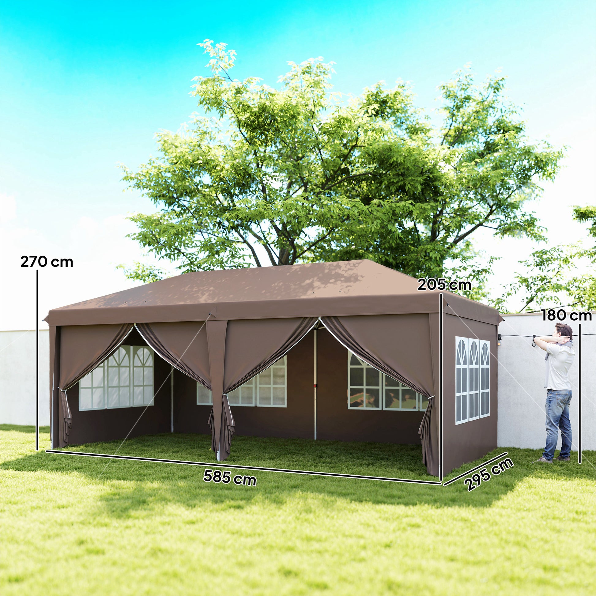 Outsunny Carpa Plegable 6x3 m, Pop-up, con 4 Laterales Desmontables, Cenador de Jardín con 4 Ventanas Visibles y Bolsa de Transporte, Impermeable, Anti-UV, Gazebo para Camping, Fiestas, Exterior, Café