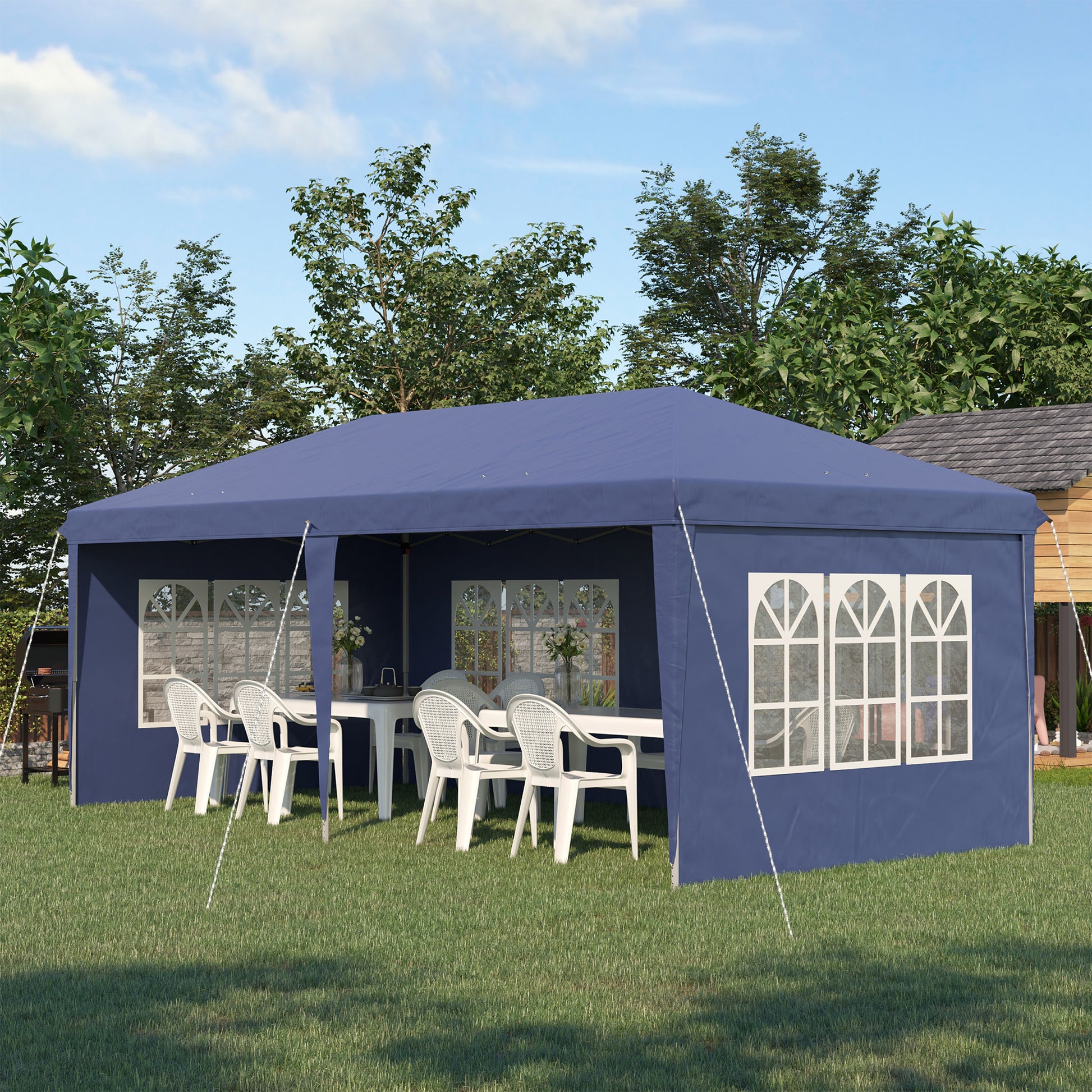 Outsunny Carpa Plegable 6x3 m con 4 Laterales Desmontables Cenador de Jardín con 4 Ventanas Visibles y Bolsa de Transporte Impermeable Gazebo para Exterior Patio Terraza Azul