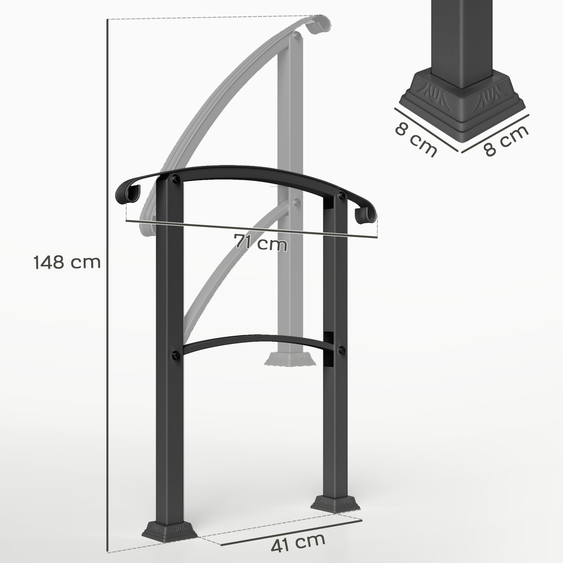 Outsunny Barandilla de Escalera 71 cm Pasamanos para Escalera con Kit de Instalación Ángulo Ajustable para 1-3 Escalones para Exterior Terraza Patio Negro