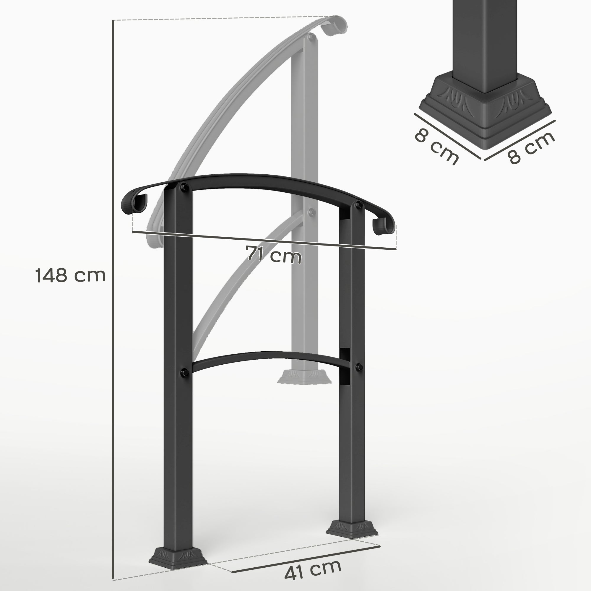 Outsunny Barandilla de Escalera 71 cm Pasamanos para Escalera con Kit de Instalación Ángulo Ajustable para 1-3 Escalones para Exterior Terraza Patio Negro
