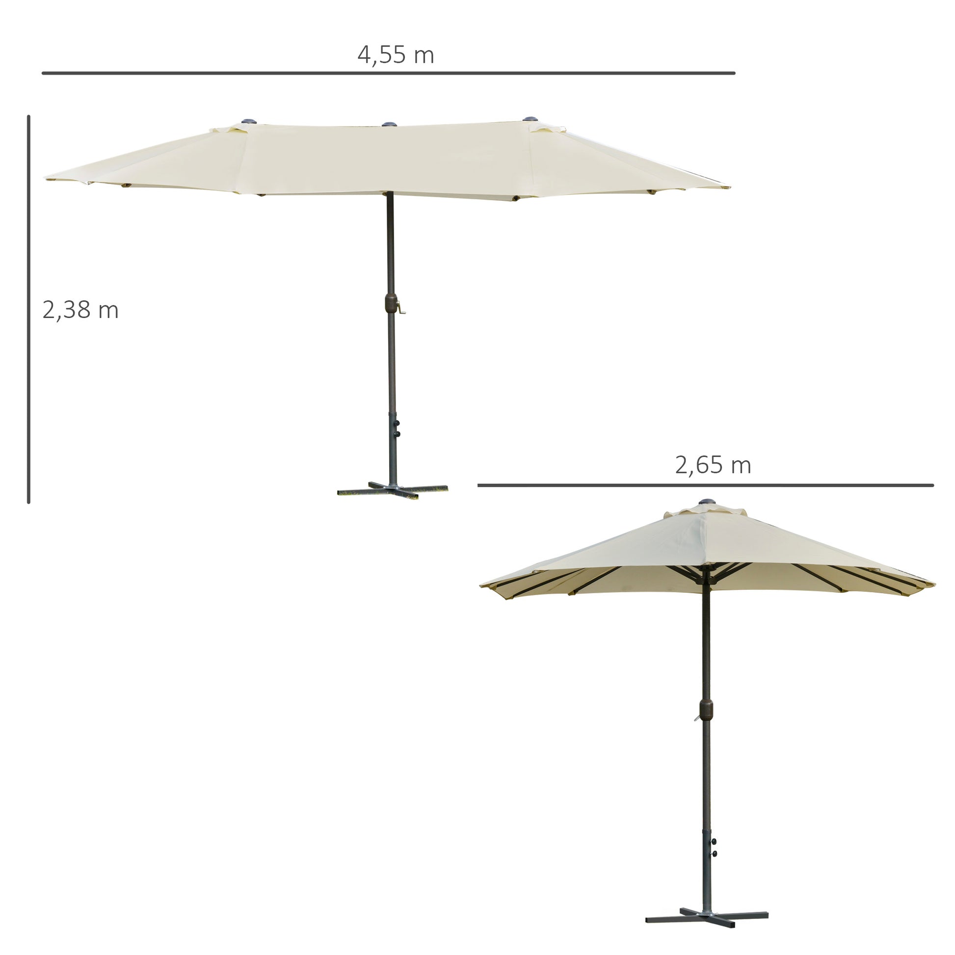 Outsunny Sombrilla Doble 4,55x2,65 m Sombrilla Terraza Exterior con Manivela Manual Resistente al Agua y Protección Solar Sombrilla Grande para Terraza Playa Piscina Crema
