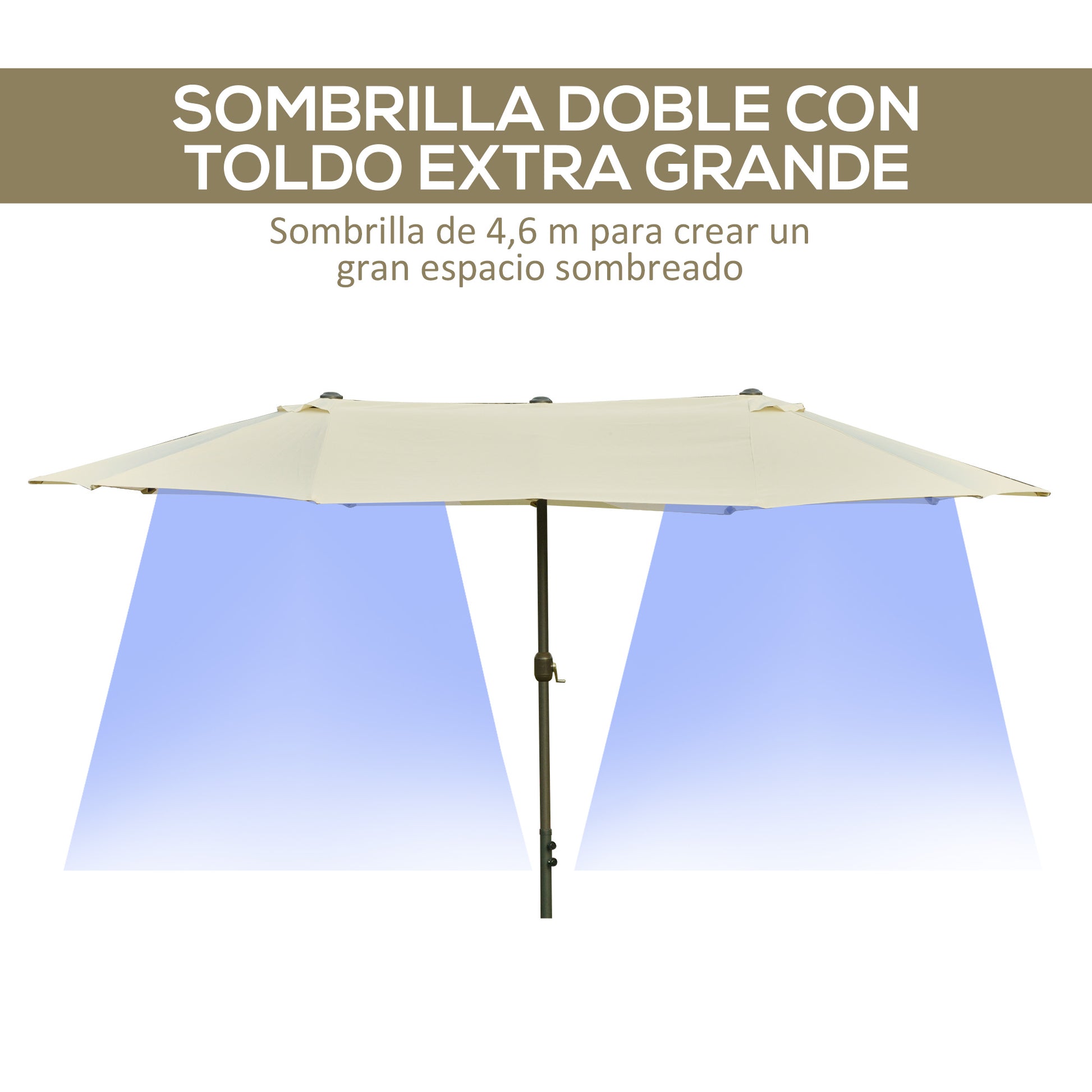 Outsunny Sombrilla Doble 4,55x2,65 m Sombrilla Terraza Exterior con Manivela Manual Resistente al Agua y Protección Solar Sombrilla Grande para Terraza Playa Piscina Crema