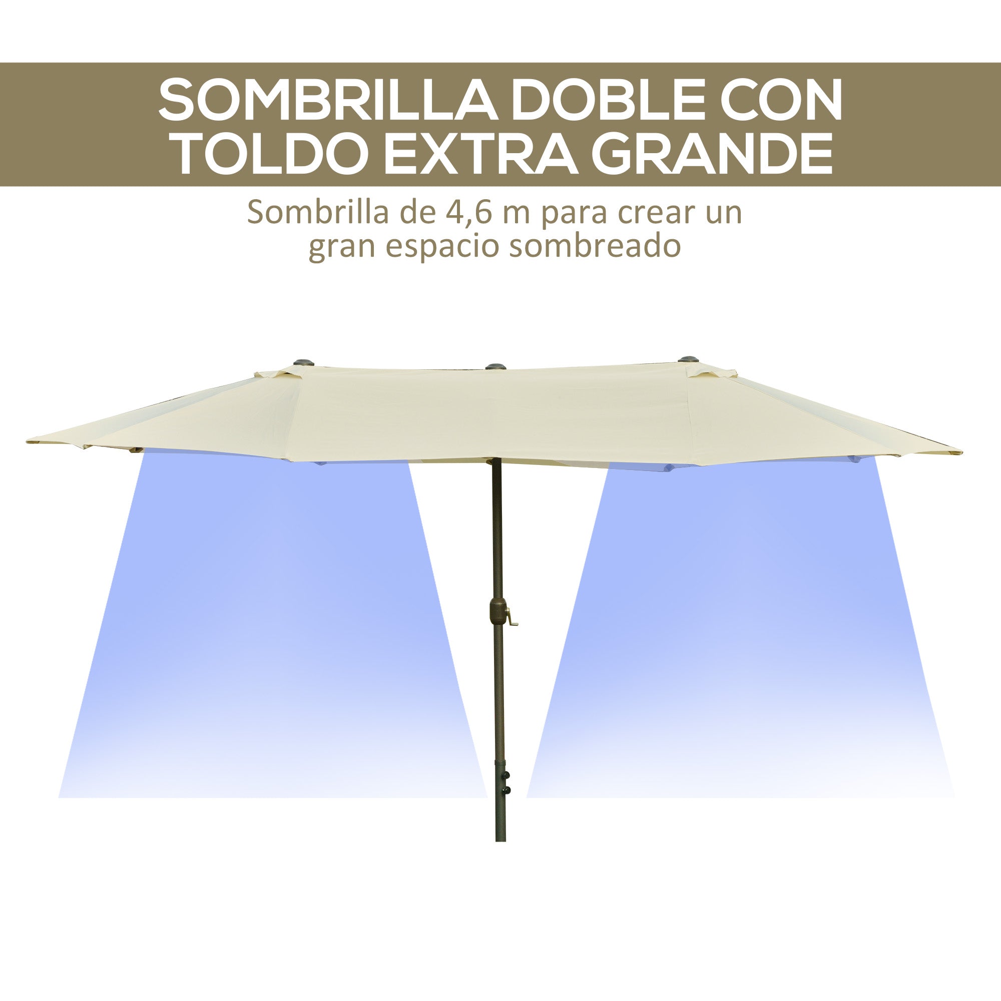 Outsunny Sombrilla Doble 4,55x2,65 m Sombrilla Terraza Exterior con Manivela Manual Resistente al Agua y Protección Solar Sombrilla Grande para Terraza Playa Piscina Crema