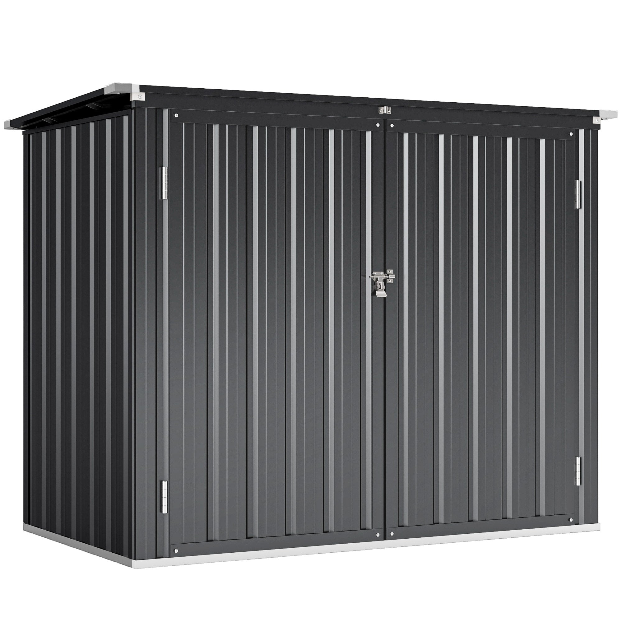 Outsunny Cobertizo para Contenedor de Basura Doble, Caseta para Cubo de Basura de 240L de Acero Galvanizado con Tapa Abatible y Puertas con Cerradura, para Jardín, Exterior, 150x80x117 cm, Gris Oscuro