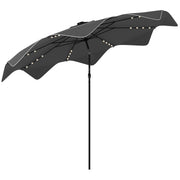 Outsunny Sombrilla de Jardín Ø292x248 cm Parasol de Terraza Manual con 32 Luces LED Solares 8 Varillas Ángulo Ajustable Impermeable y Rejillas de Ventilación para Patio Balcón Gris Oscuro