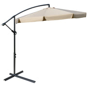 Outsunny Sombrilla de Jardín Ø265 cm Parasol Excéntrico con Techo Inclinable Manivela 8 Costillas de Metal y Base Cruzada Protección Solar para Terraza Balcón Exterior Marrón Claro