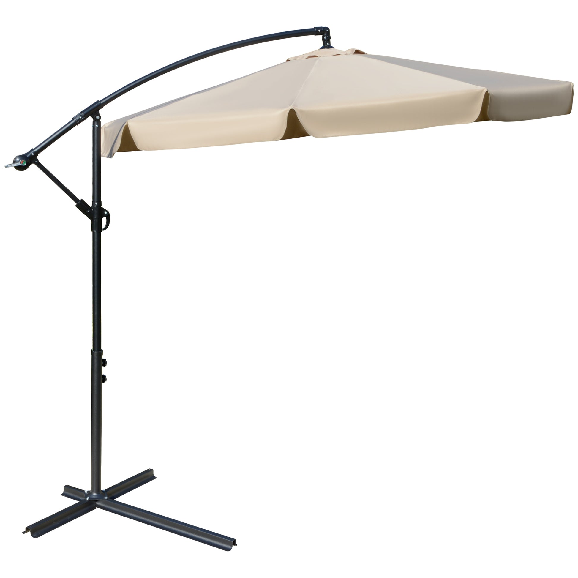 Outsunny Sombrilla de Jardín Ø265 cm Parasol Excéntrico con Techo Inclinable Manivela 8 Costillas de Metal y Base Cruzada Protección Solar para Terraza Balcón Exterior Marrón Claro