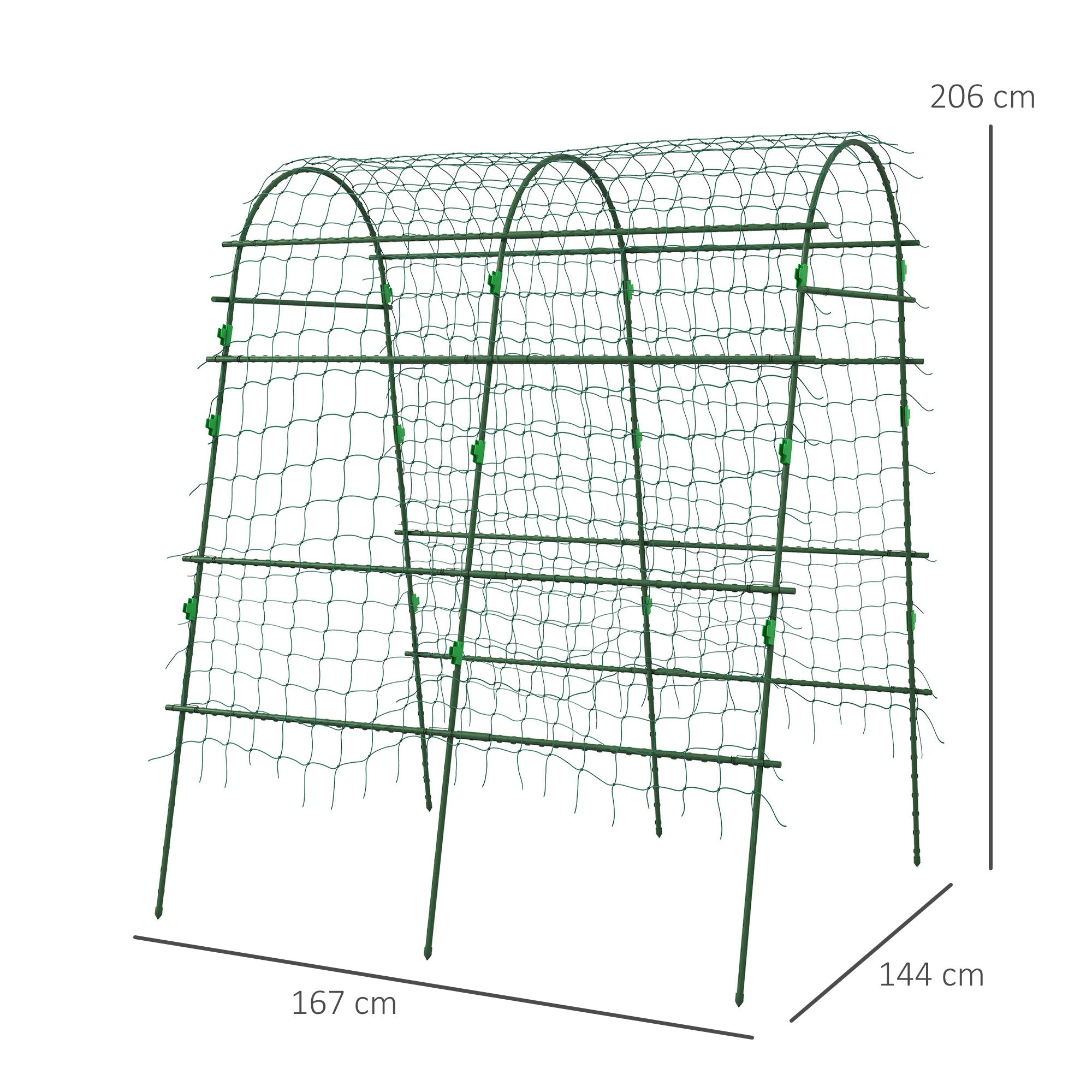 Outsunny Enrejado de Pepino 206 cm, Enrejado de Jardín de Arco para Plantas Trepadoras al Aire Libre, en Forma de U, con Estructura de Acero Recubierta de PE y Red, Soporte para Verduras, Frutas