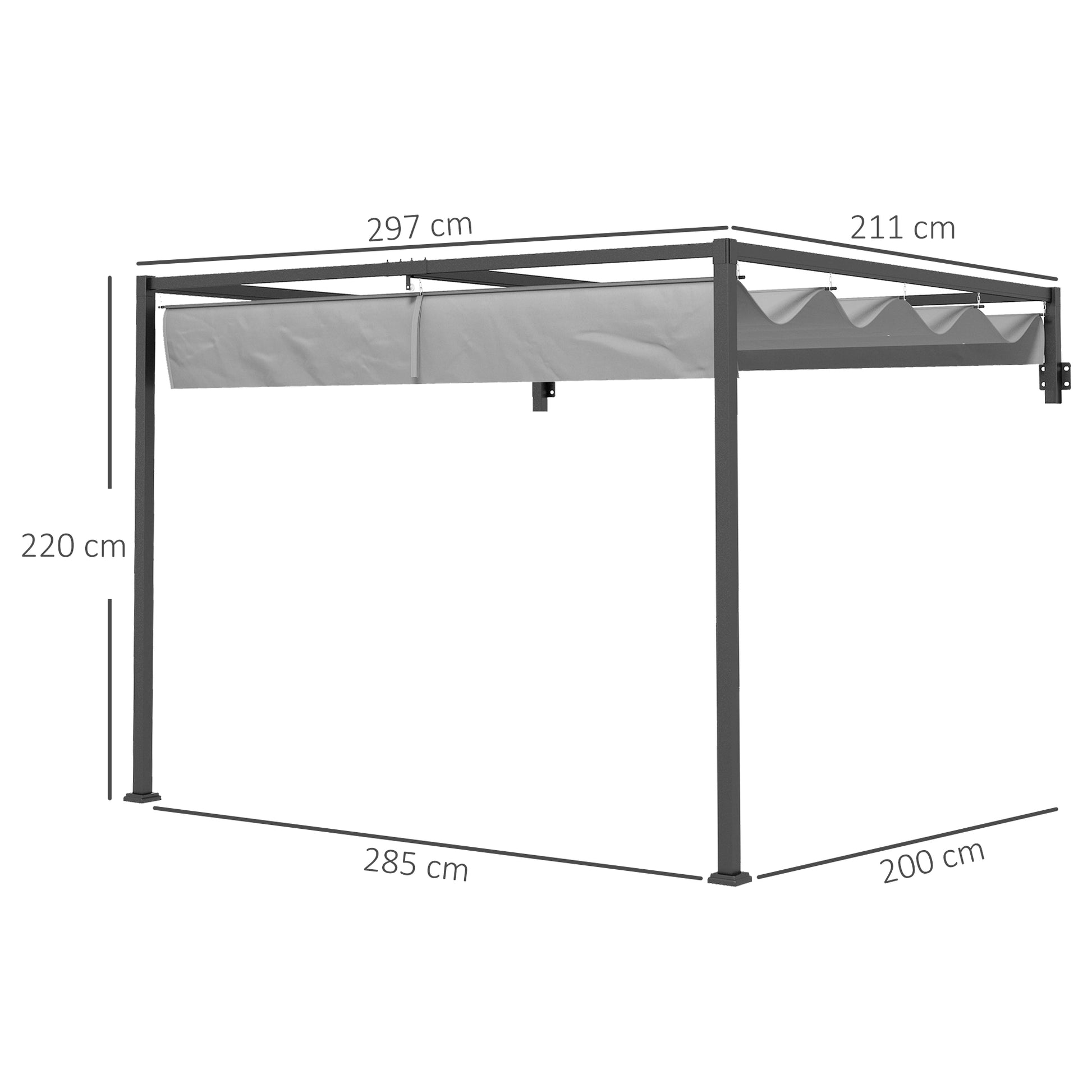 Outsunny Pérgola con Techo Retráctil Pérgola de Pared 3x2 m Cenador con Tela de Poliéster Resistente al Agua Pabellón para Jardín Patio Terraza Exterior Gris Oscuro