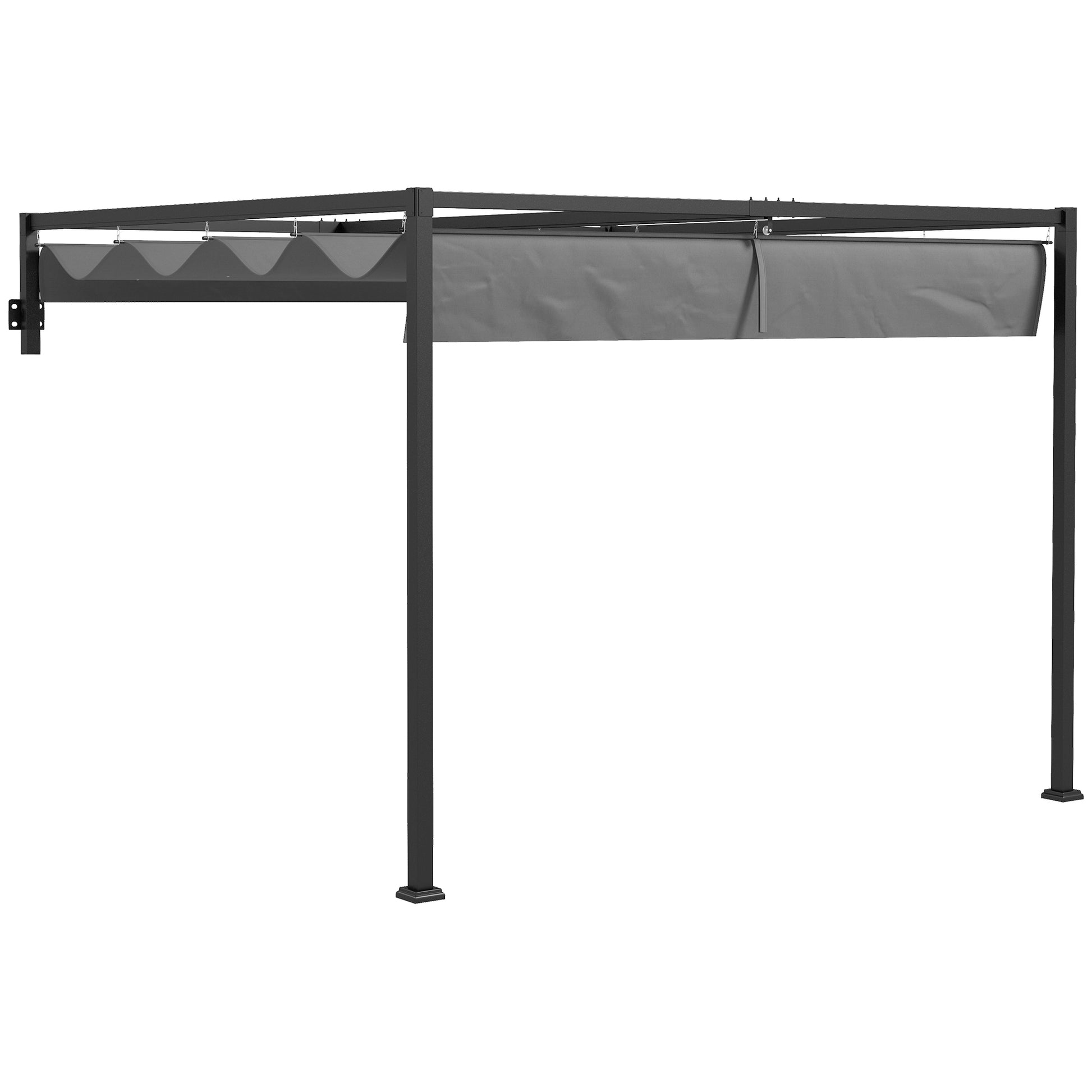 Outsunny Pérgola con Techo Retráctil Pérgola de Pared 3x2 m Cenador con Tela de Poliéster Resistente al Agua Pabellón para Jardín Patio Terraza Exterior Gris Oscuro