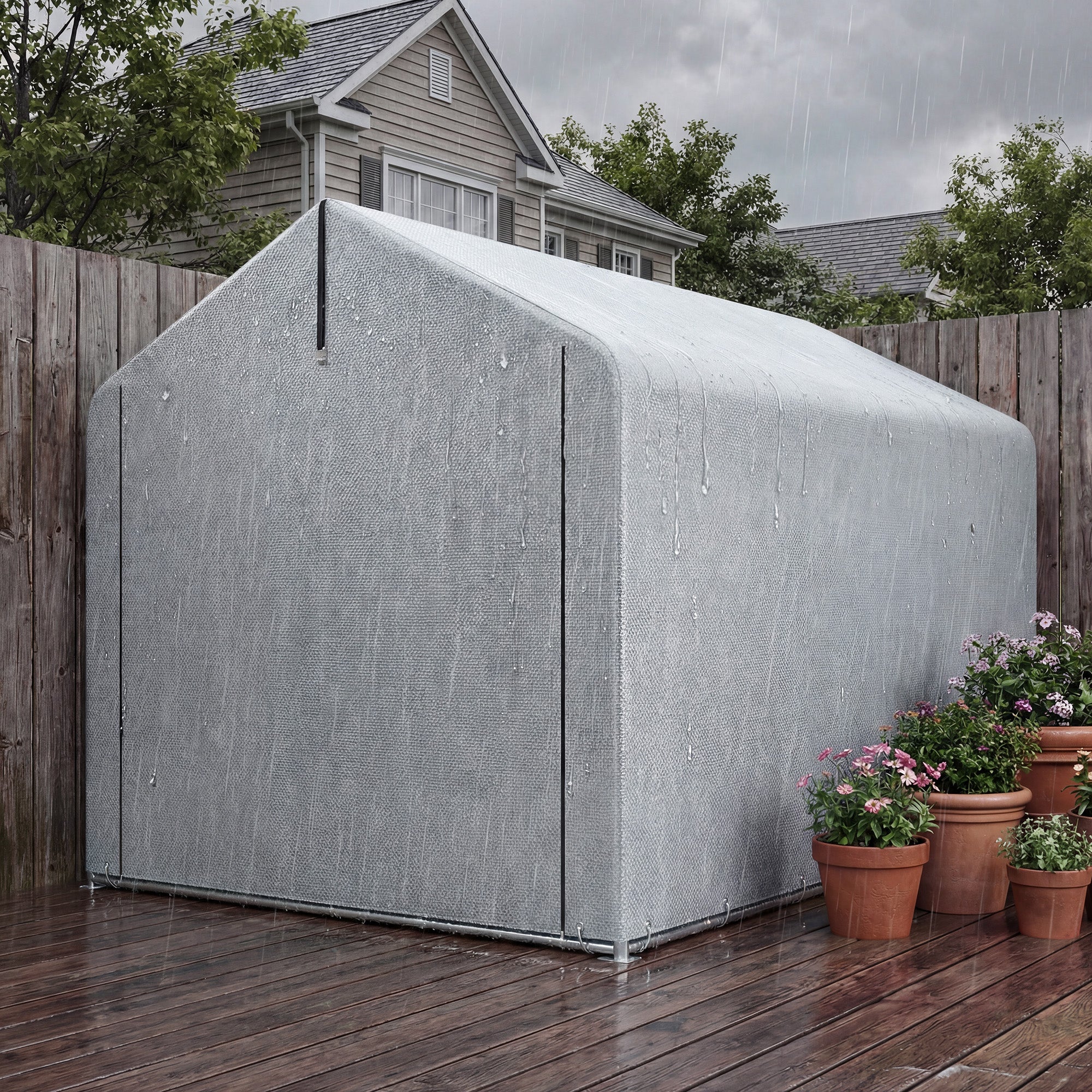Outsunny Carpa de Jardín Exterior para Herramientas, Bicicletas, 1,6x2,2x1,6 m, Cobertizo Exterior con Marco de Acero Galvanizado, Puerta Enrollable, Impermeable, Anti-UV, Garaje Portátil, Gris