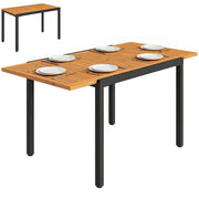 Outsunny Mesa de Jardín Extensible 100/150x70 cm, Mesa de Comedor Exterior Extensible Rectangular de Madera y Metal con Agujero para Sombrilla, para 4-6 Personas, para Patio, Terraza, Teca y Negro